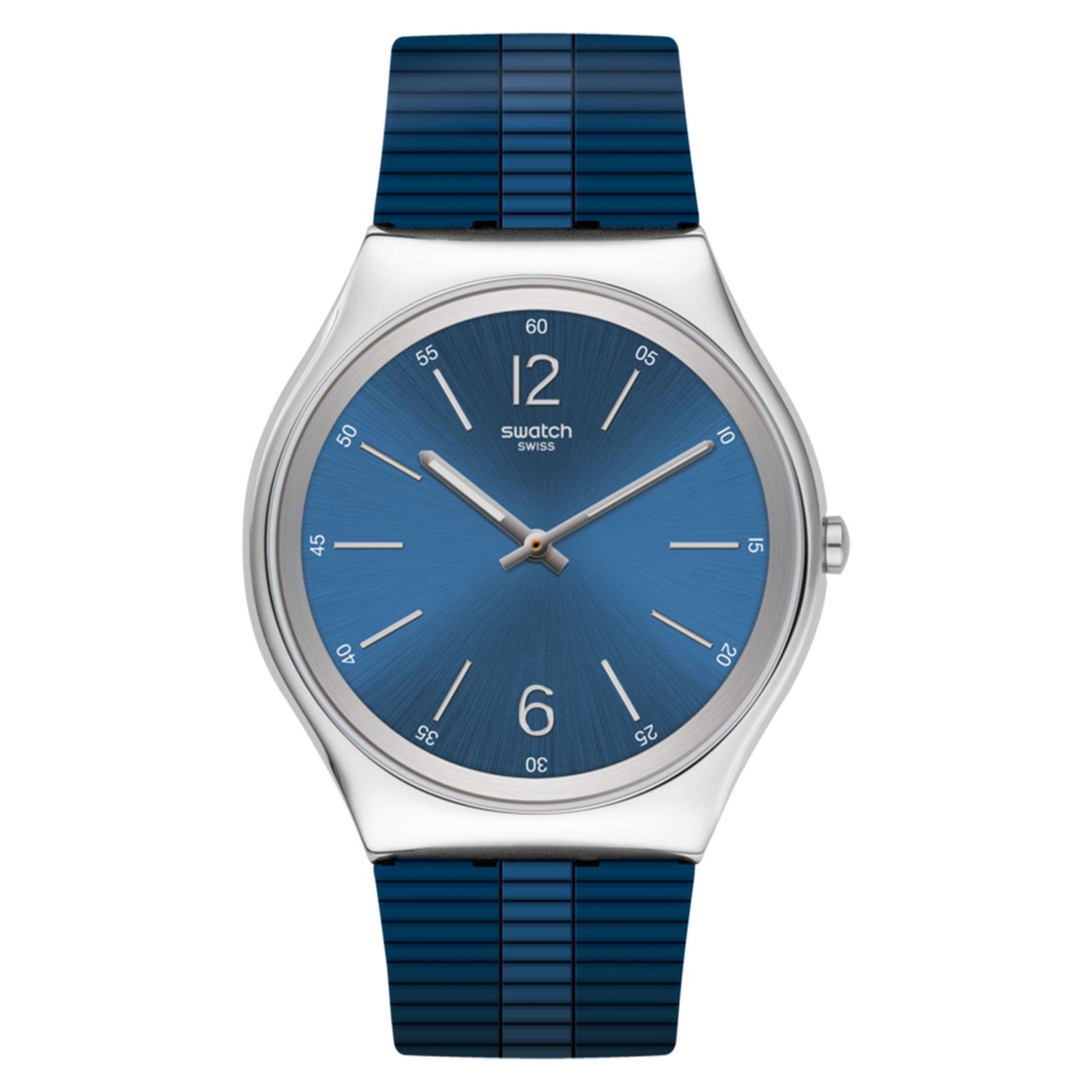 Swatch Bienne By Day Quartz Blue Dial Rubber Strap Watch  SS07S111