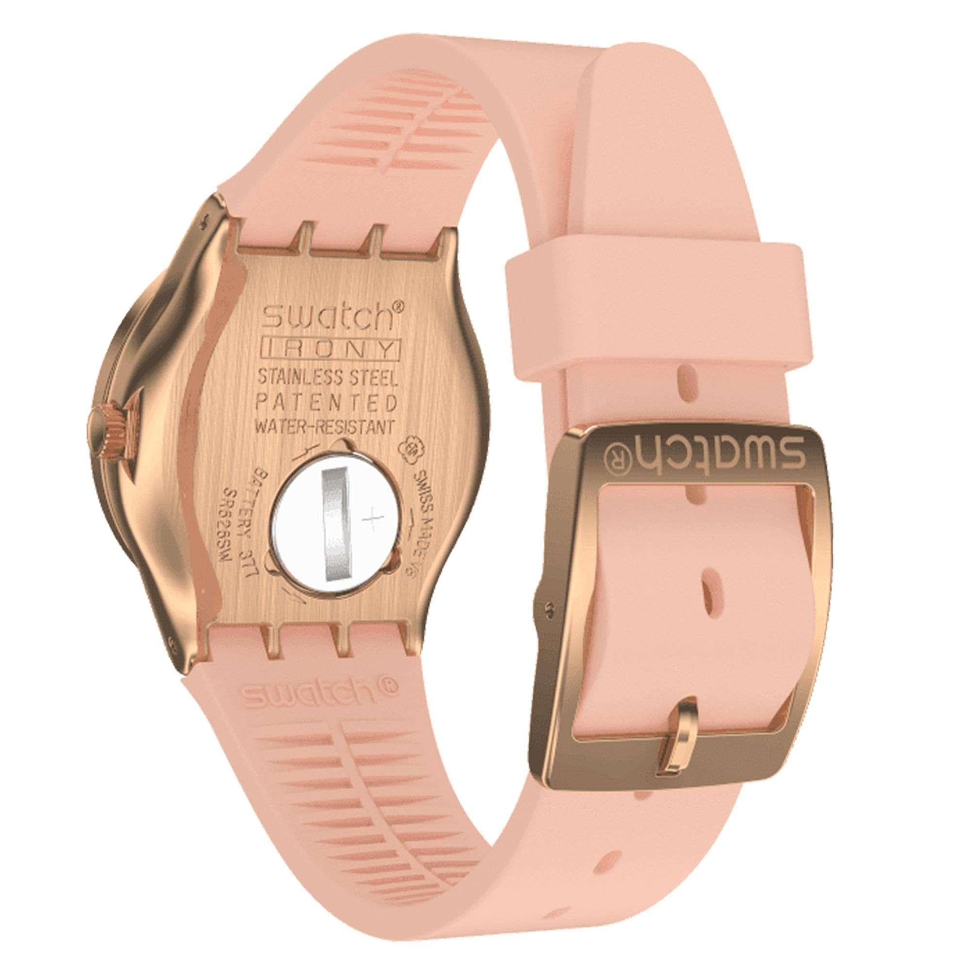 Swatch Pink Dial Confusion Quartz Silicone Strap Ladies Watch YLG140