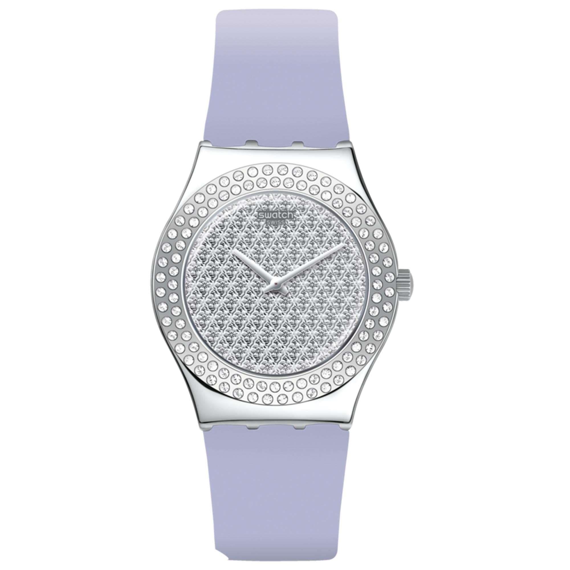 Swatch Lovely Lilac Quartz Grey Dial Purple Silicone Strap Ladies Watch YLS216