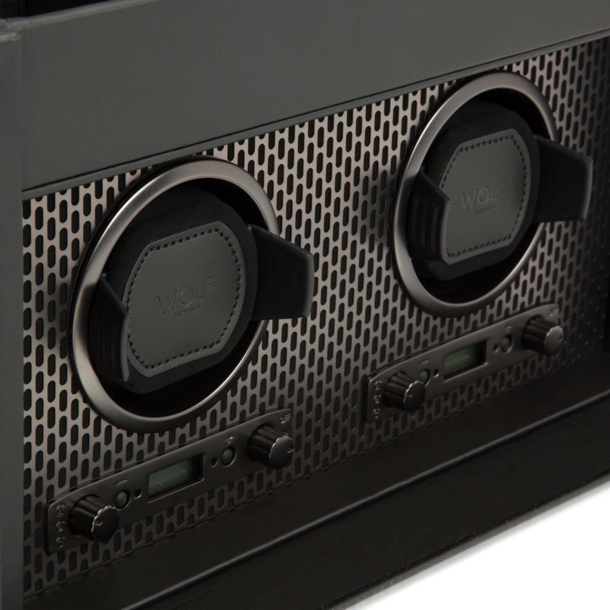 WOLF Axis Black Double Watch Winder With Storage 469303