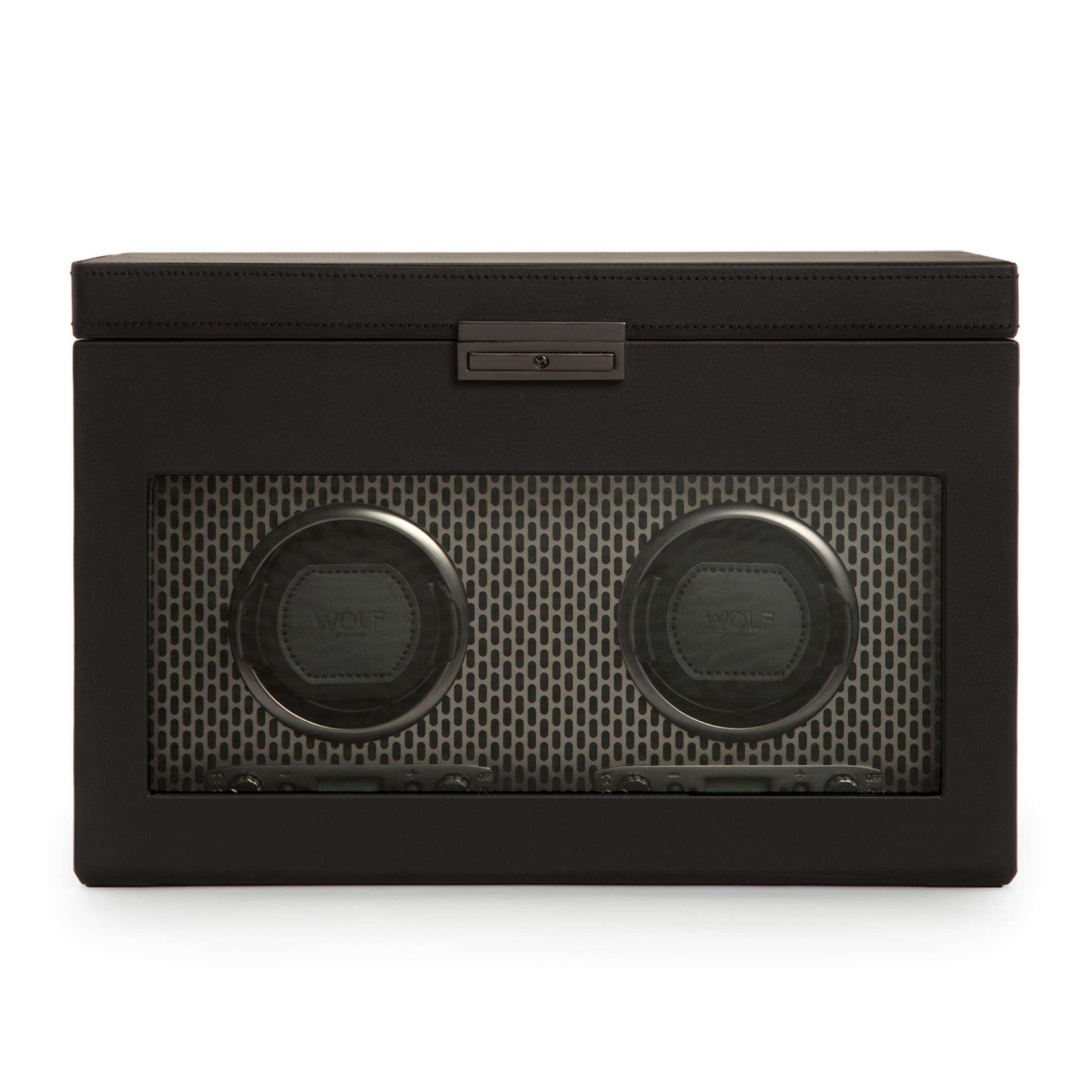 WOLF Axis Black Double Watch Winder With Storage 469303