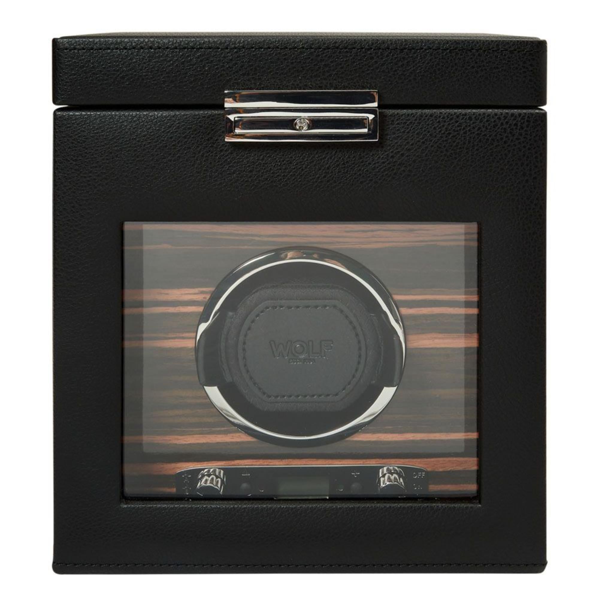 WOLF Roadster Ebony Macassar Single Watch Winder With Storage 457156