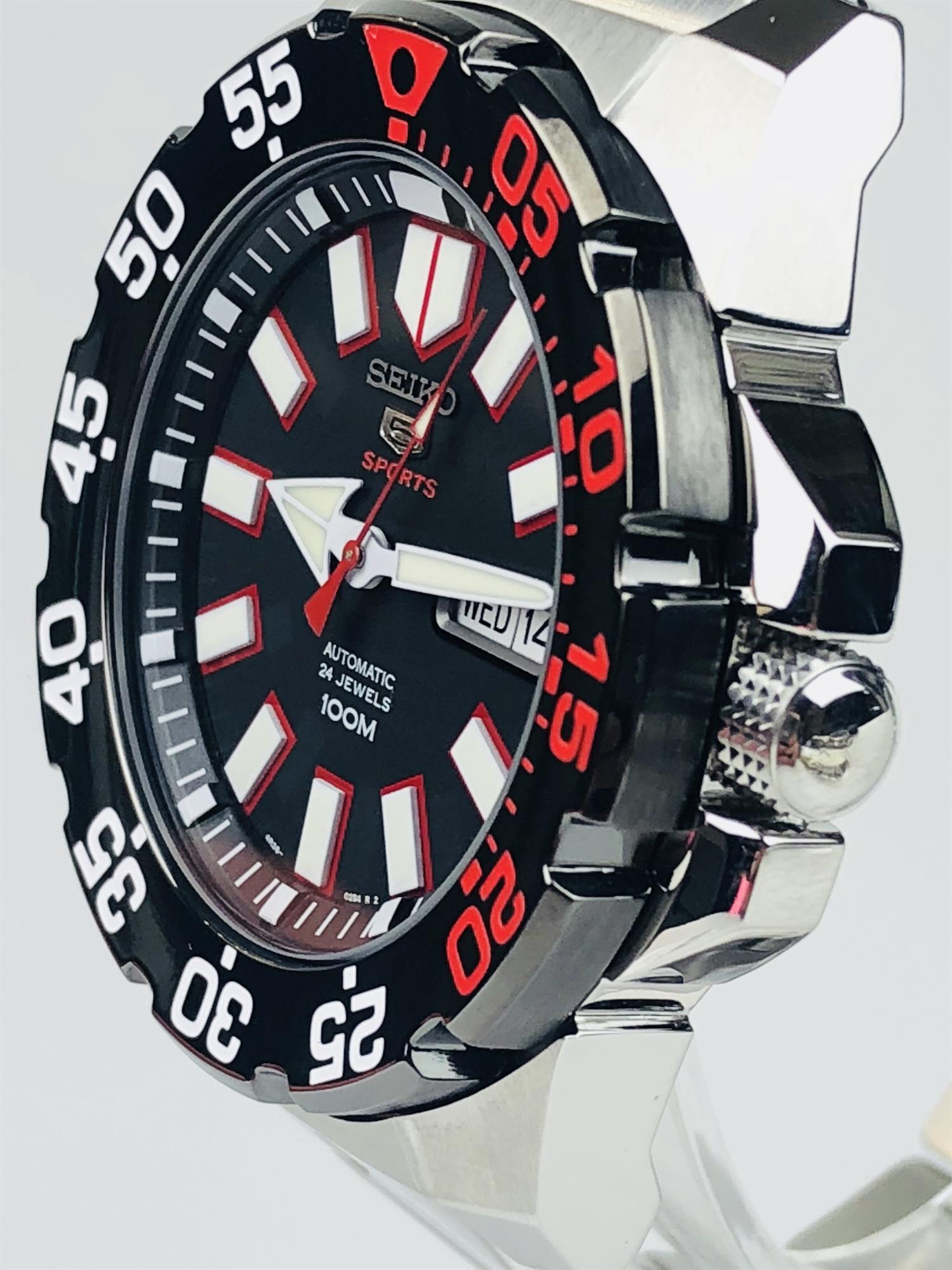 Seiko 5 Sports 'Monster' Automatic Black Dial Stainless Steel Bracelet Men's Watch SRP487K1