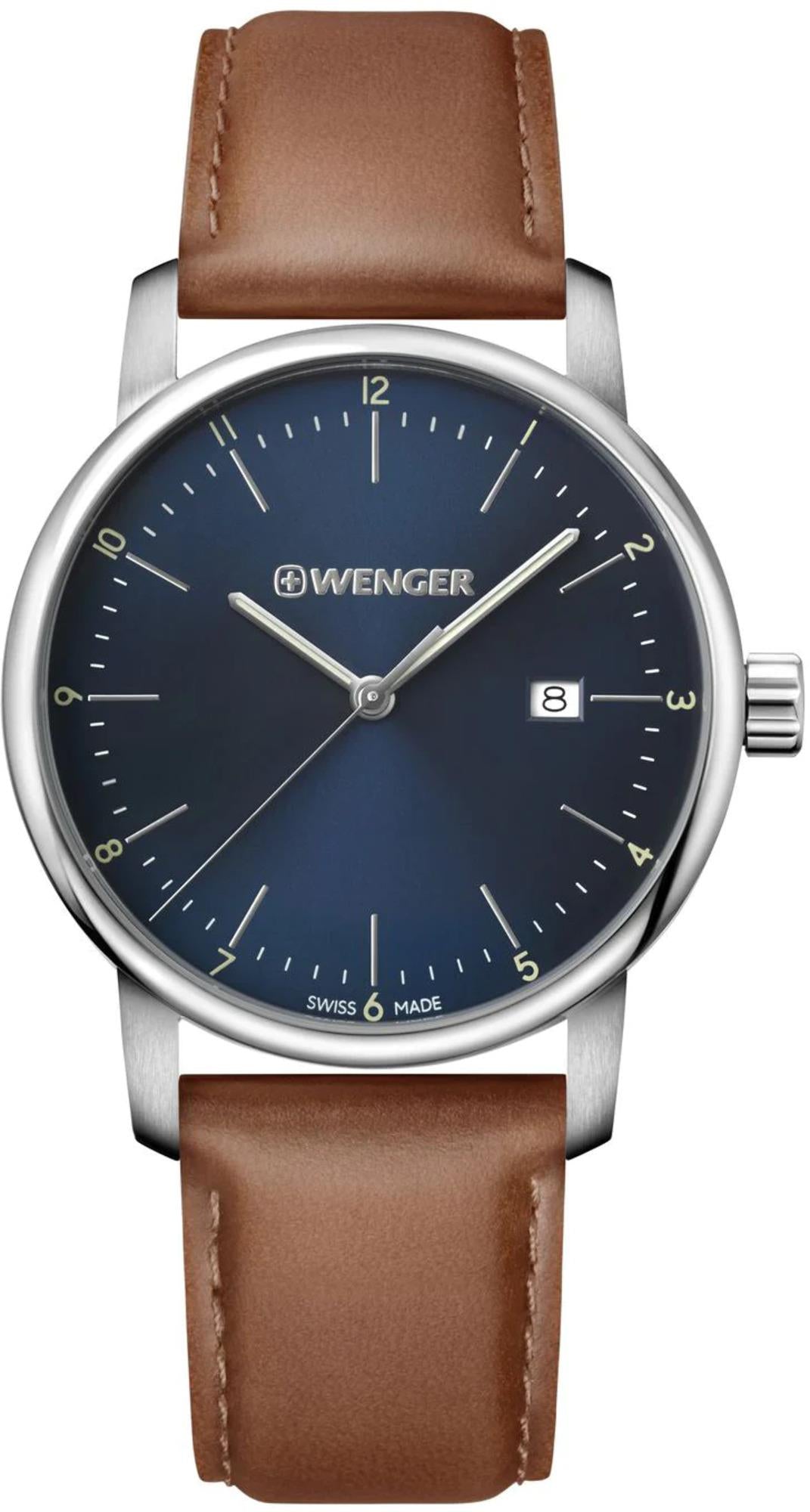 Wenger Urban Classic Quartz Blue Dial Brown Leather Strap Men's Watch 01.1741.111