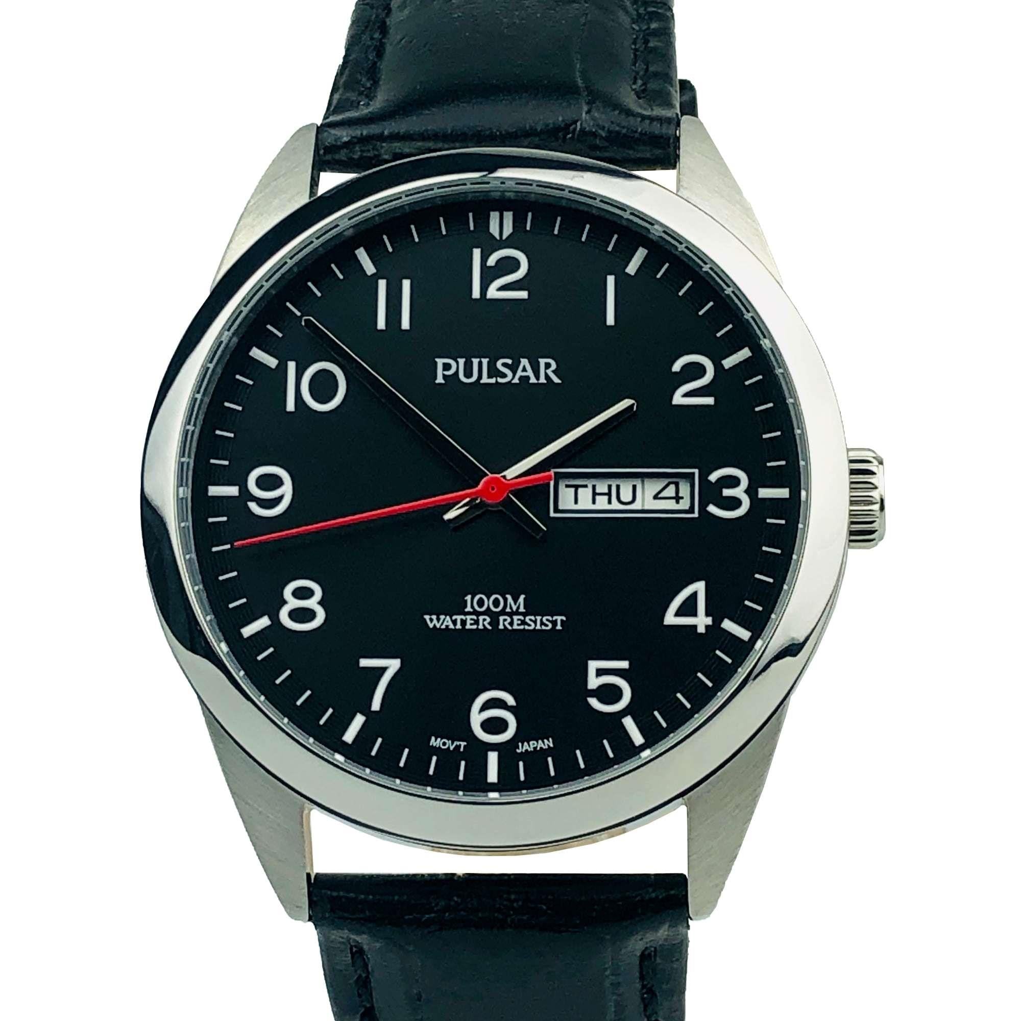 Pulsar Classic Quartz Silver Stainless Steel Case Leather Strap Black Dial Men's Watch