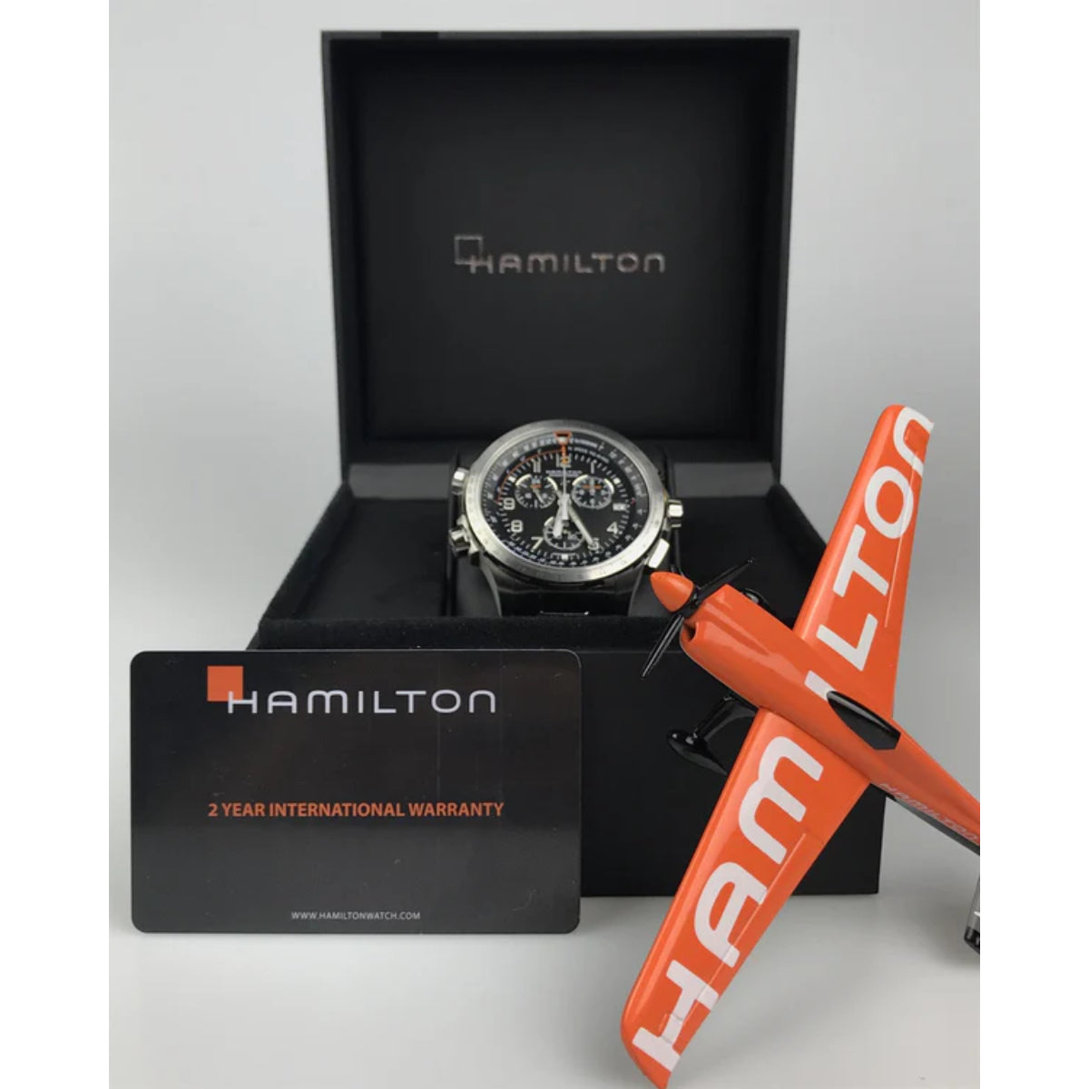 Hamilton Khaki Aviation X-Wind GMT Chrono Quartz Black Dial Steel Strap Men's Watch H77912135