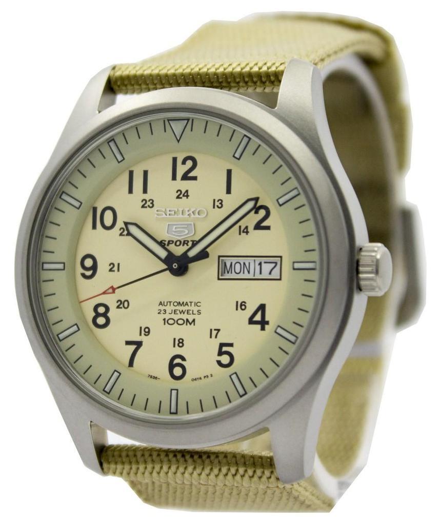 Seiko 5 Sports Automatic Military Cream Dial Canvas Men's Watch SNZG07K1