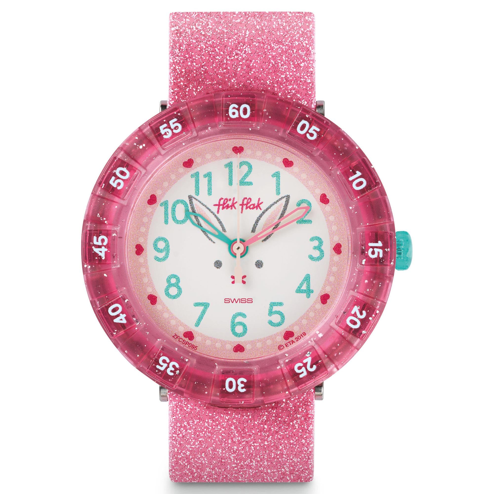 Flik Flak Bunnyaxus Quartz White Dial Pink Silicone Strap Girls Watch  FCSP095