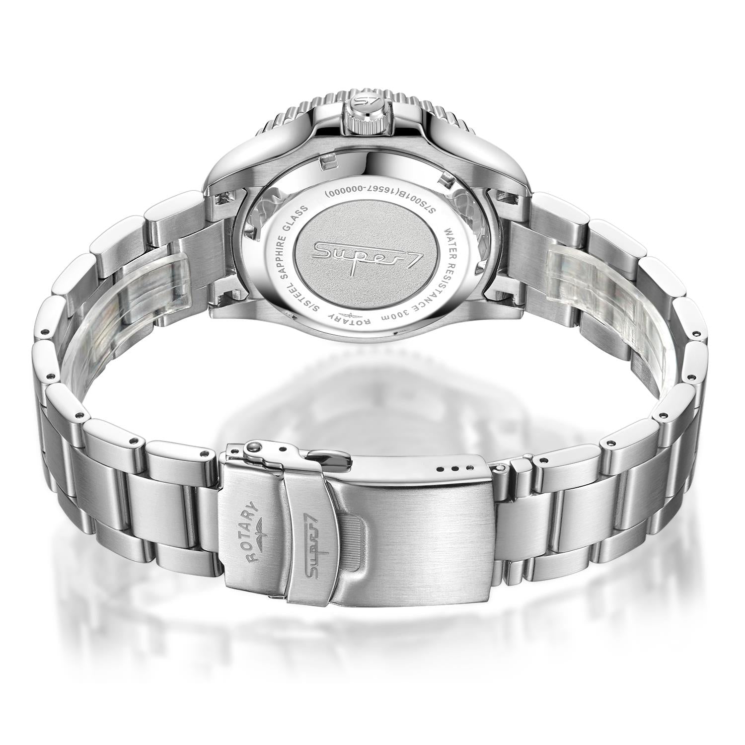 Rotary Super 7 SCUBA Automatic Orange Dial Ceramic Bezel Silver Stainless Steel Bracelet Men's Dive Watch S7S002B