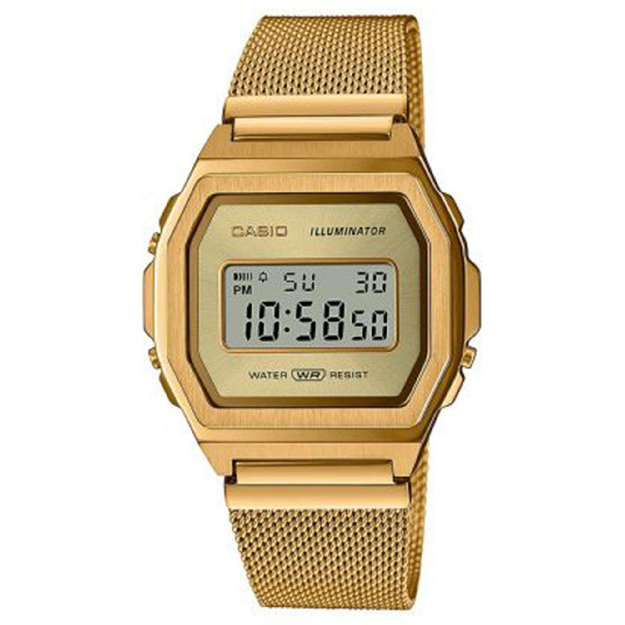 Casio Vintage Quartz Digital Gold Milanese Stainless Steel Bracelet Watch A1000MG-9EF
