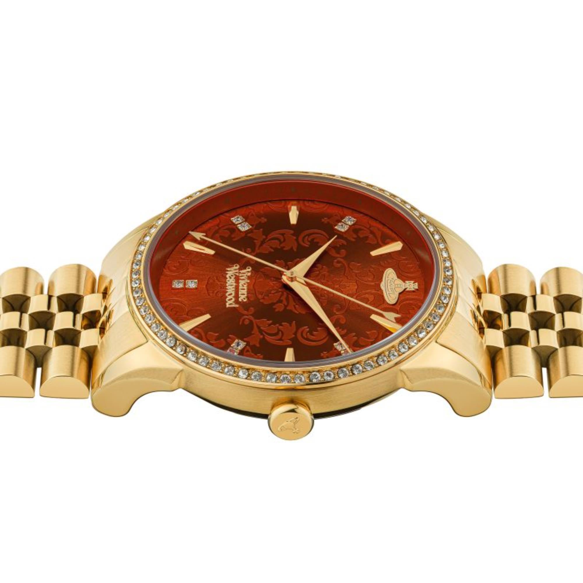 Vivienne Westwood Wallace Quartz Movement Orange Dial Stainless Steel Bracelet Ladies Watch VV208RDGD