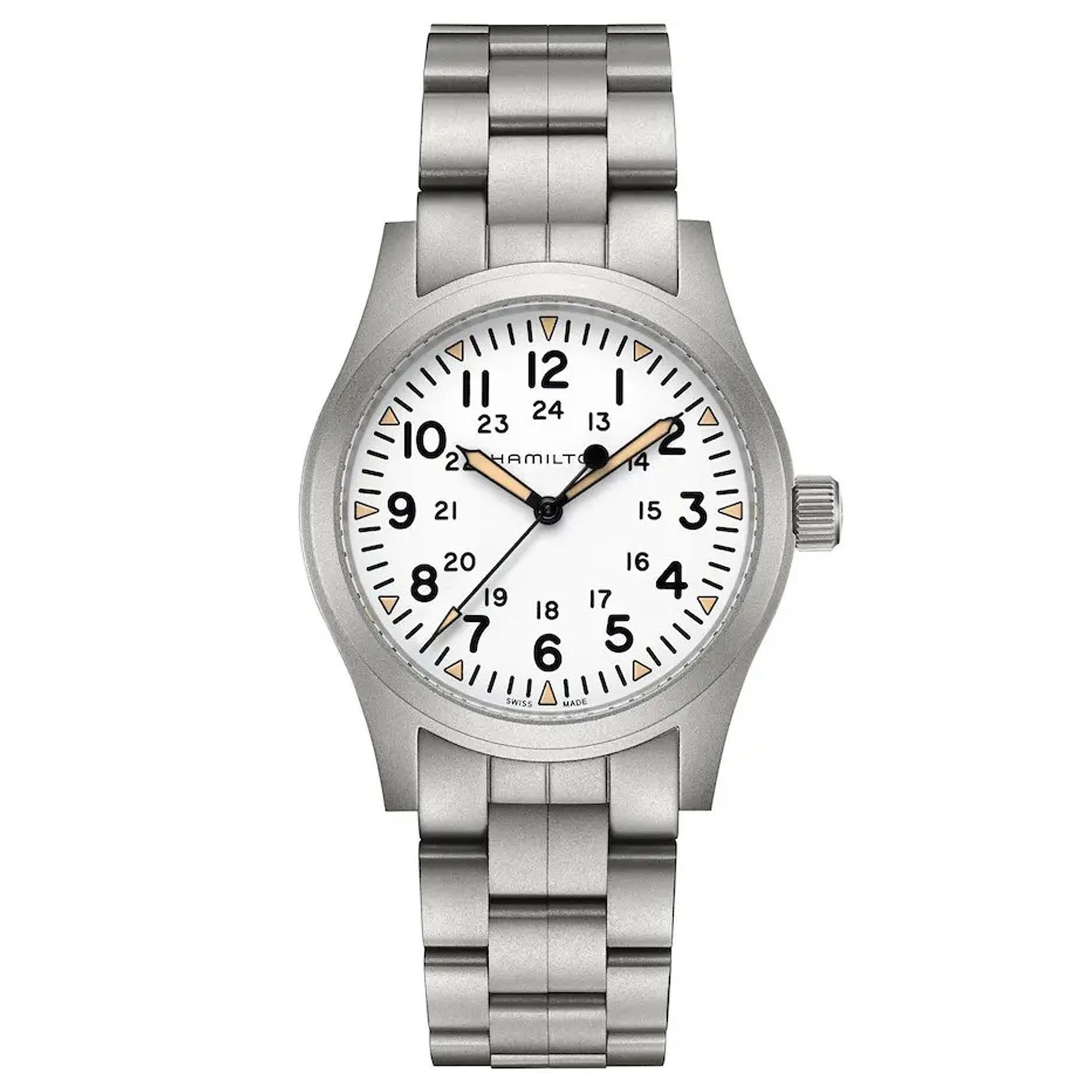 Hamilton Khaki Field Mechanical White Dial Stainless Steel Bracelet Men's Watch H69529113
