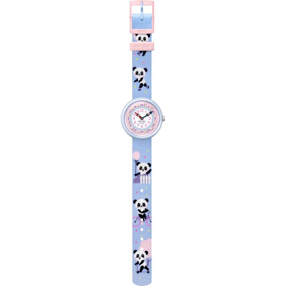 Flik Flak City of Life Pandi Panda Quartz Movement Pink Dial Textile Bracelet Kids Watch FBNP163
