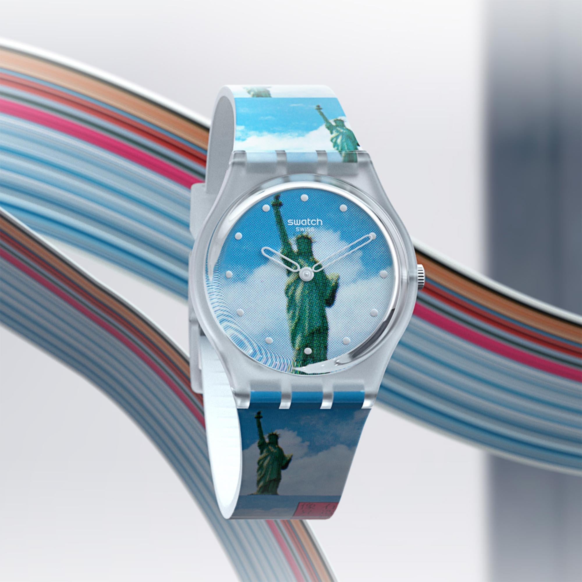 Swatch MoMA New York By Tadanori Yokoo Statue of Liberty Blue Dial