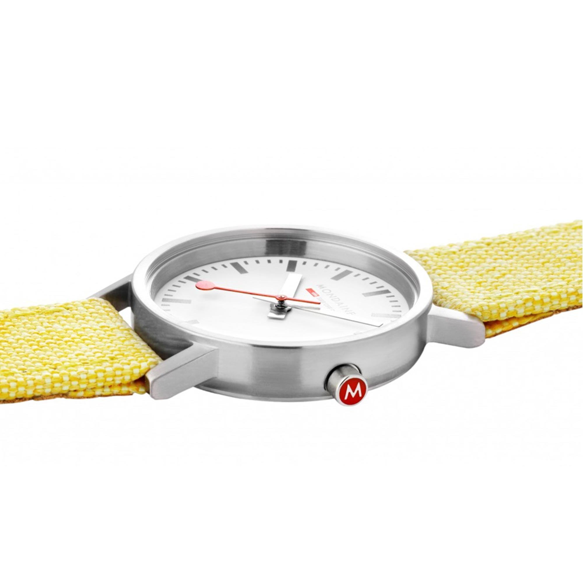 Mondaine Classic Quartz White Dial Yellow Recycled Textile Strap Ladies Watch A658.30323.17SBE
