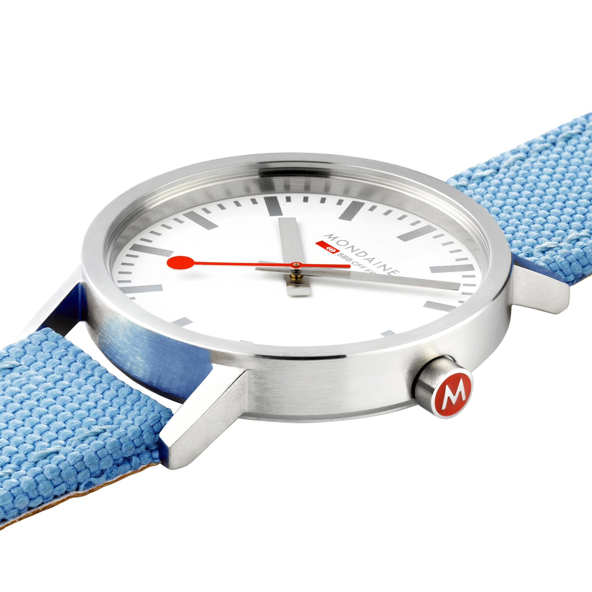 Mondaine Classic Quartz White Dial Aqua Blue Textile Strap Watch A660.30360.17SBQ
