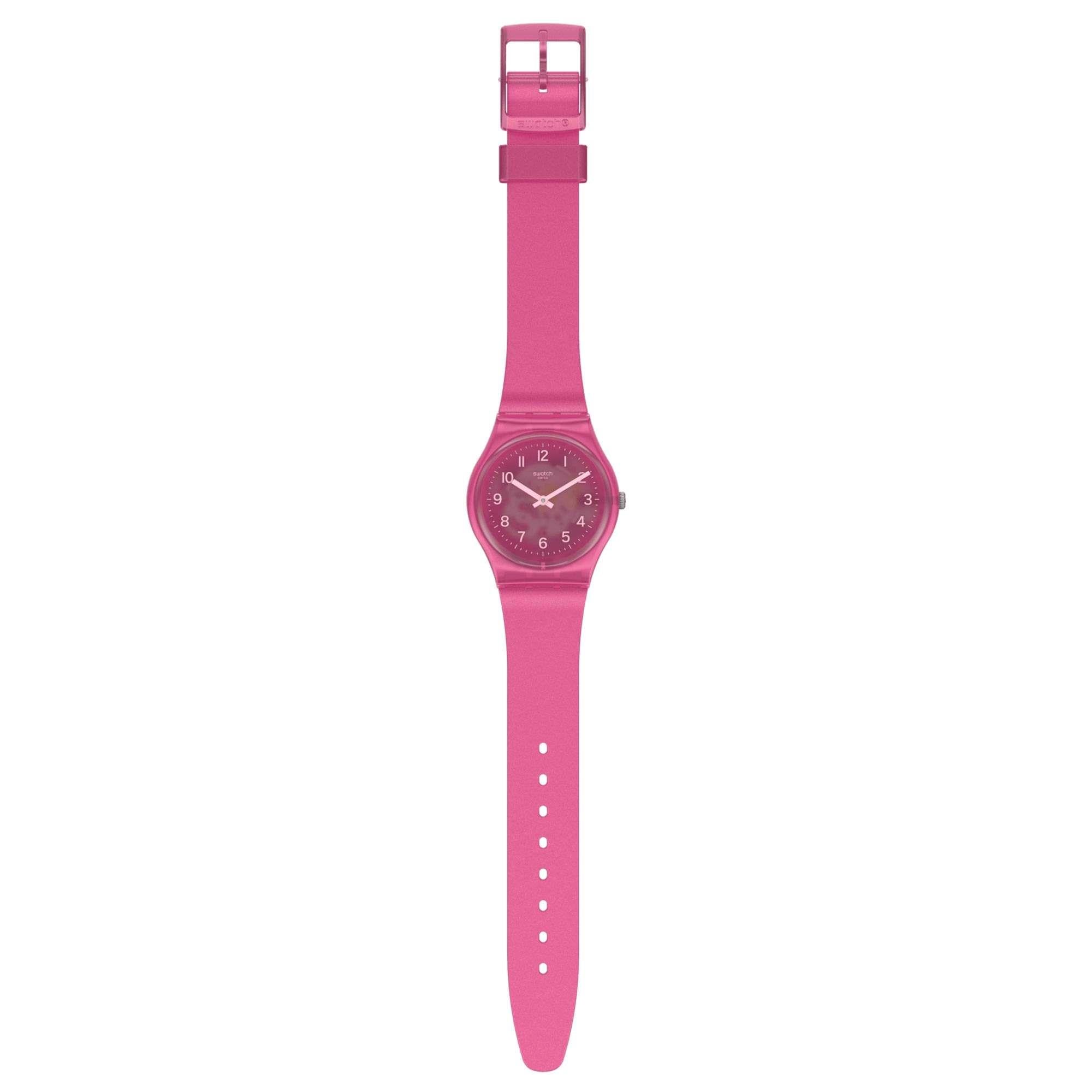 Swtach Original Gent Quartz Pink Dial Pink Silicone Strap GP170
