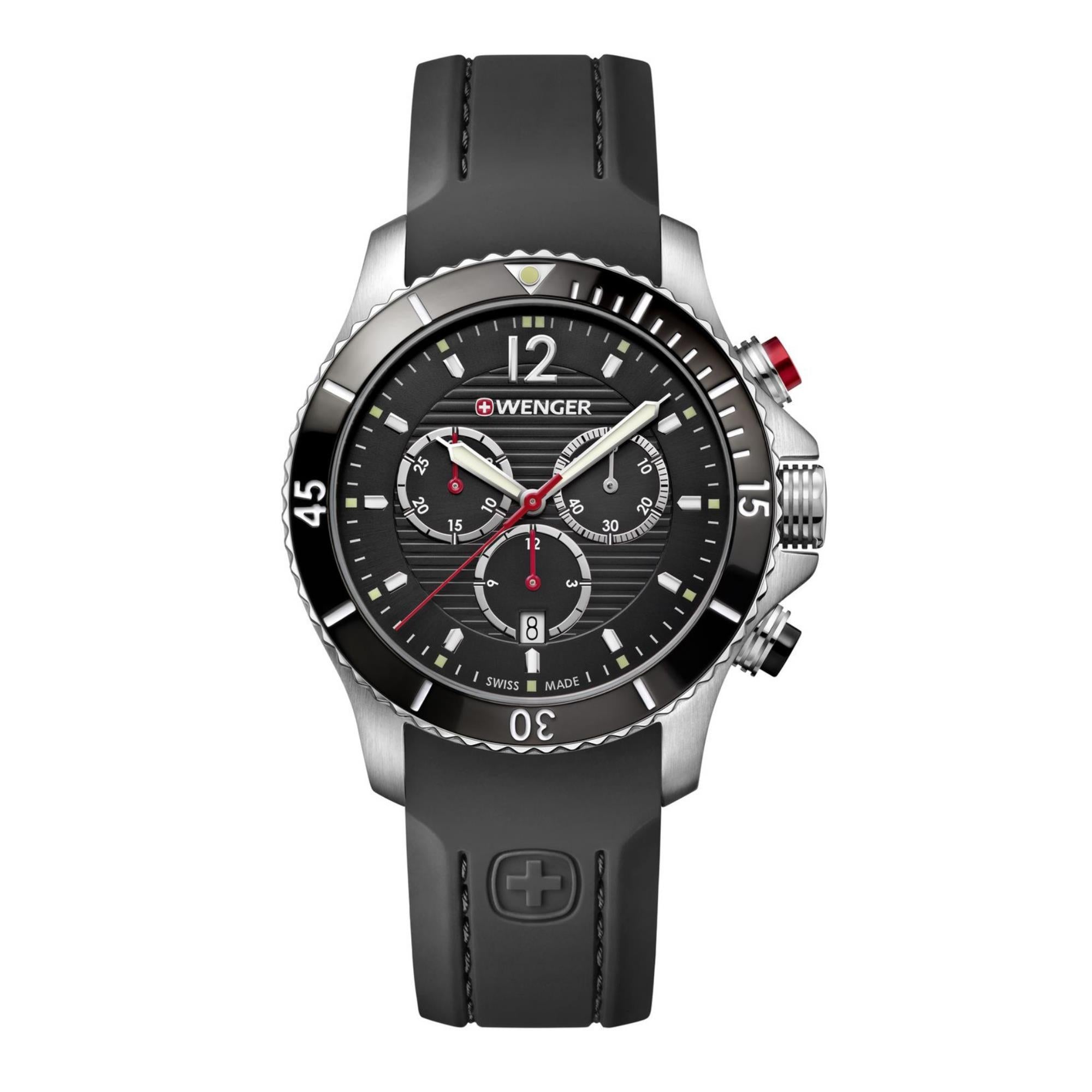 Wenger Seaforce Chronograph Quartz Black Dial Black Silicone Strap 01.0643.108