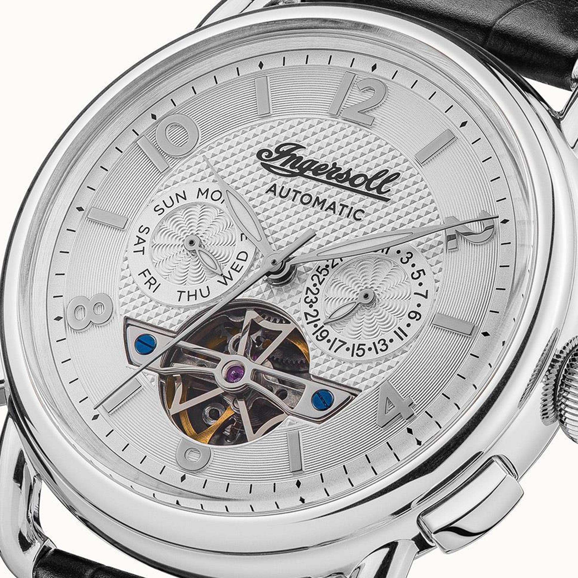 Ingersoll The New England Automatic Silver Dial Black Leather Strap Men's Watch I00903B