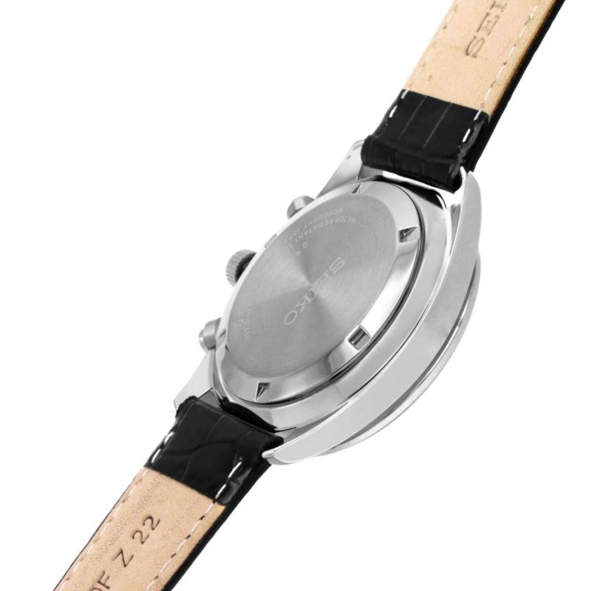 Seiko Conceptual Quartz Chronograph Beige Dial Black Leather Strap Men's Watch SSB383P1