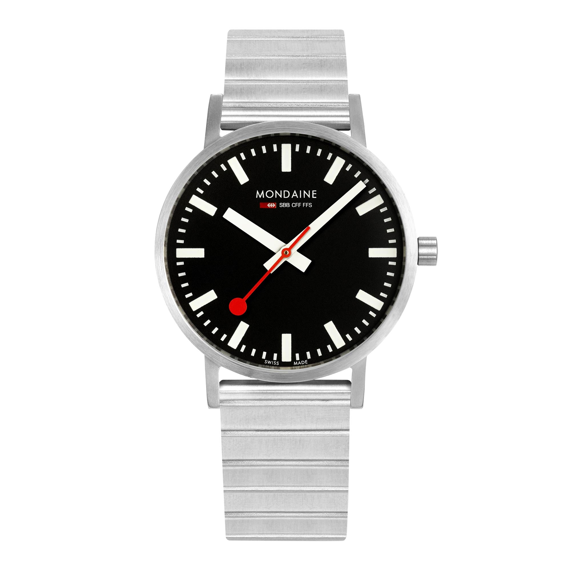 Mondaine Classic Quartz Black Dial Stainless Steel Bracelet Unisex Watch A660.30360.16SBW