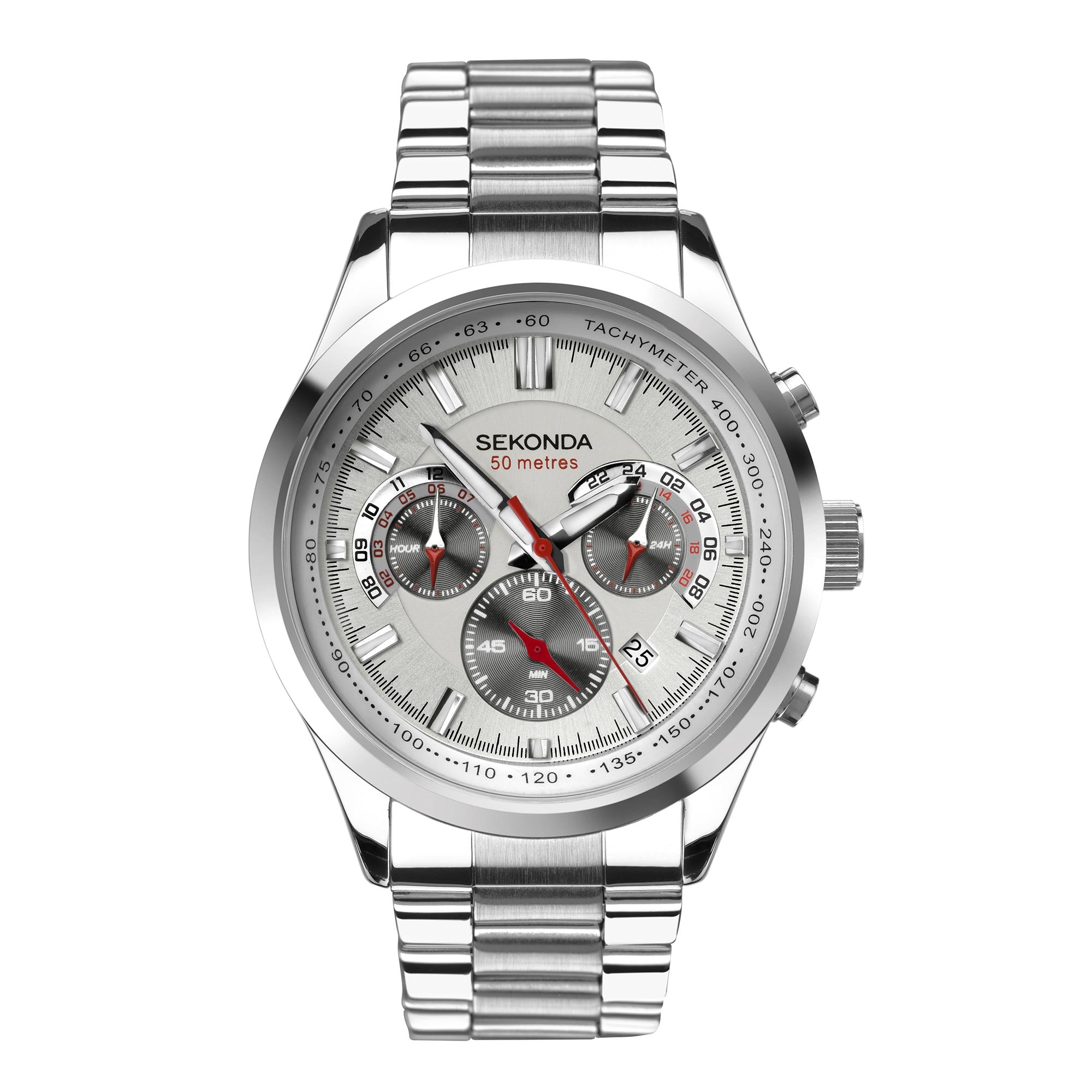 Sekonda Chronograph Quartz White Dial Stainless Steel Bracelet Men's Watch 1616