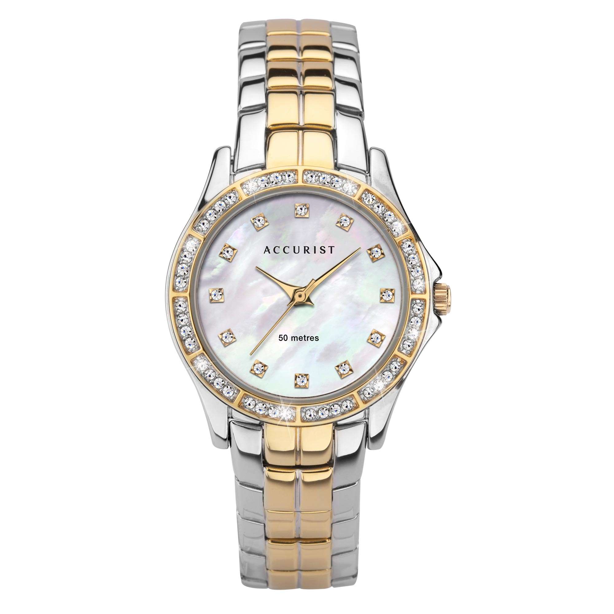 Accurist Quartz Mother of Pearl Dial Gold/Silver Stainless Steel Bracelet Womens Watch 8334