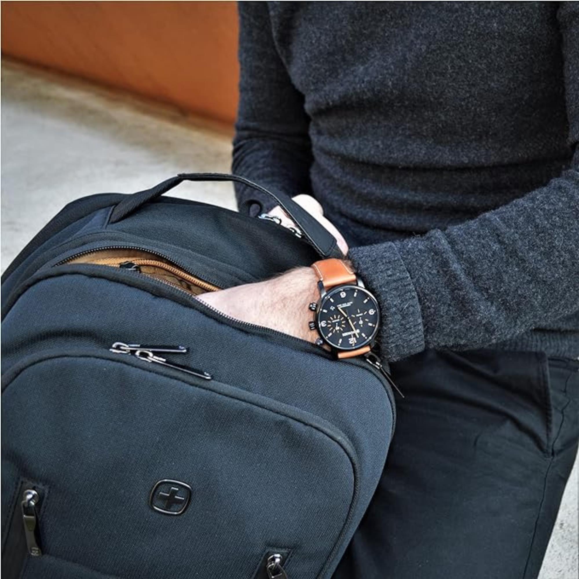 Wenger Urban Metropolitan Chronograph Quartz Black Dial Brown Leather Strap Men's Watch 01.1743.113