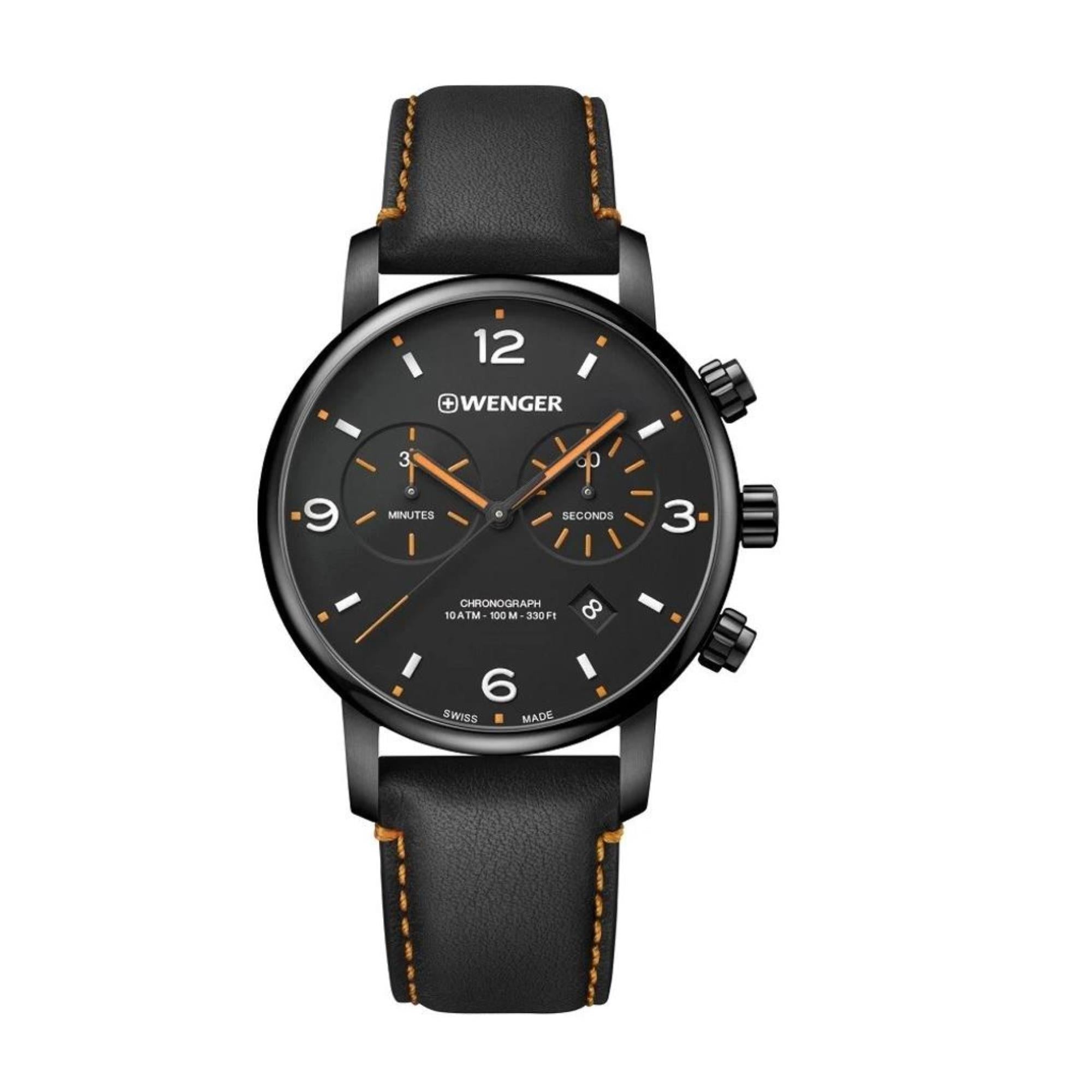 Wenger Metropolitan Chronograph Quartz Black Dial Black Leather Strap Men's Watch 01.1743.114