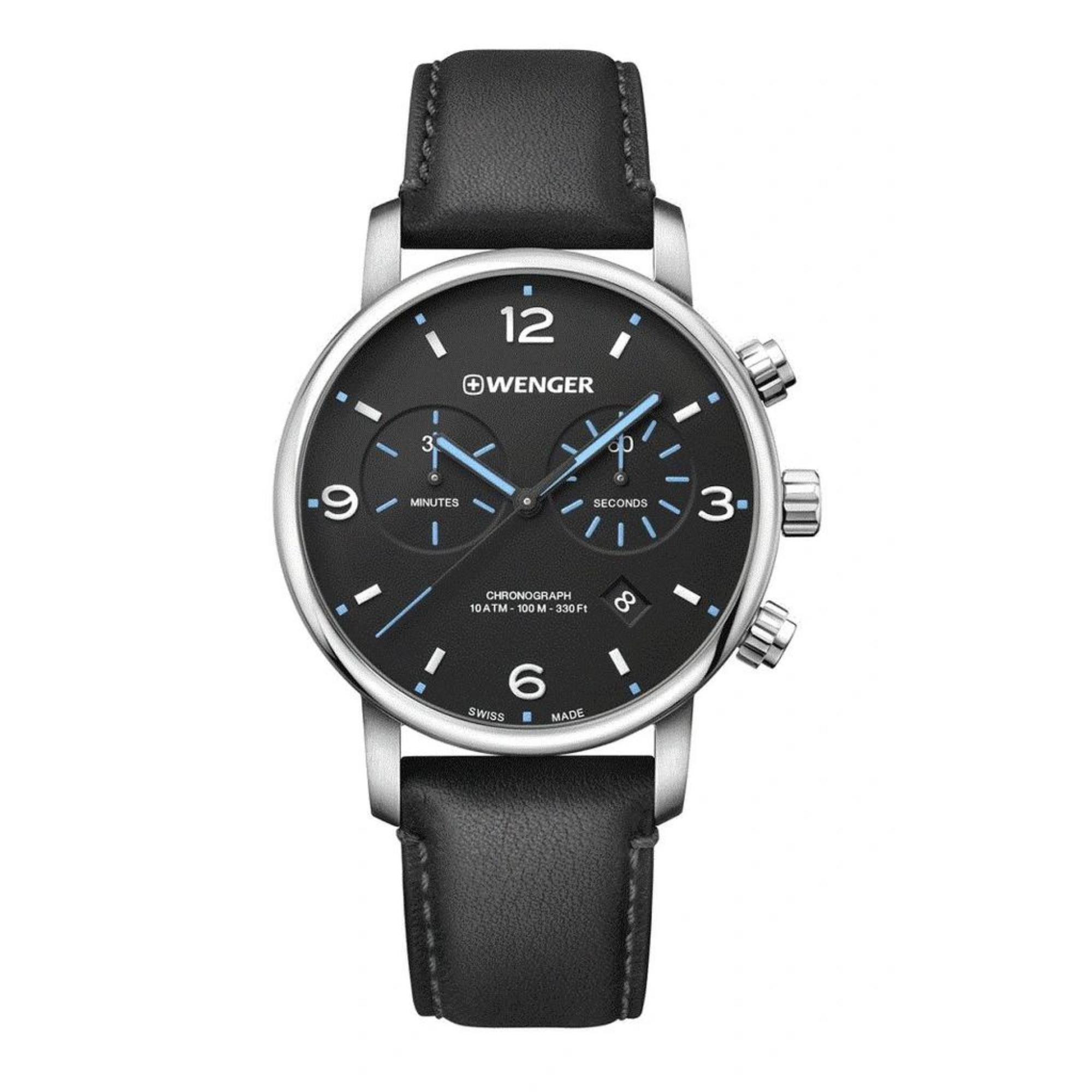 Wenger Urban Metropolitan Chronograph Quartz Black Dial Black Leather Strap Men's Watch 01.1743.120