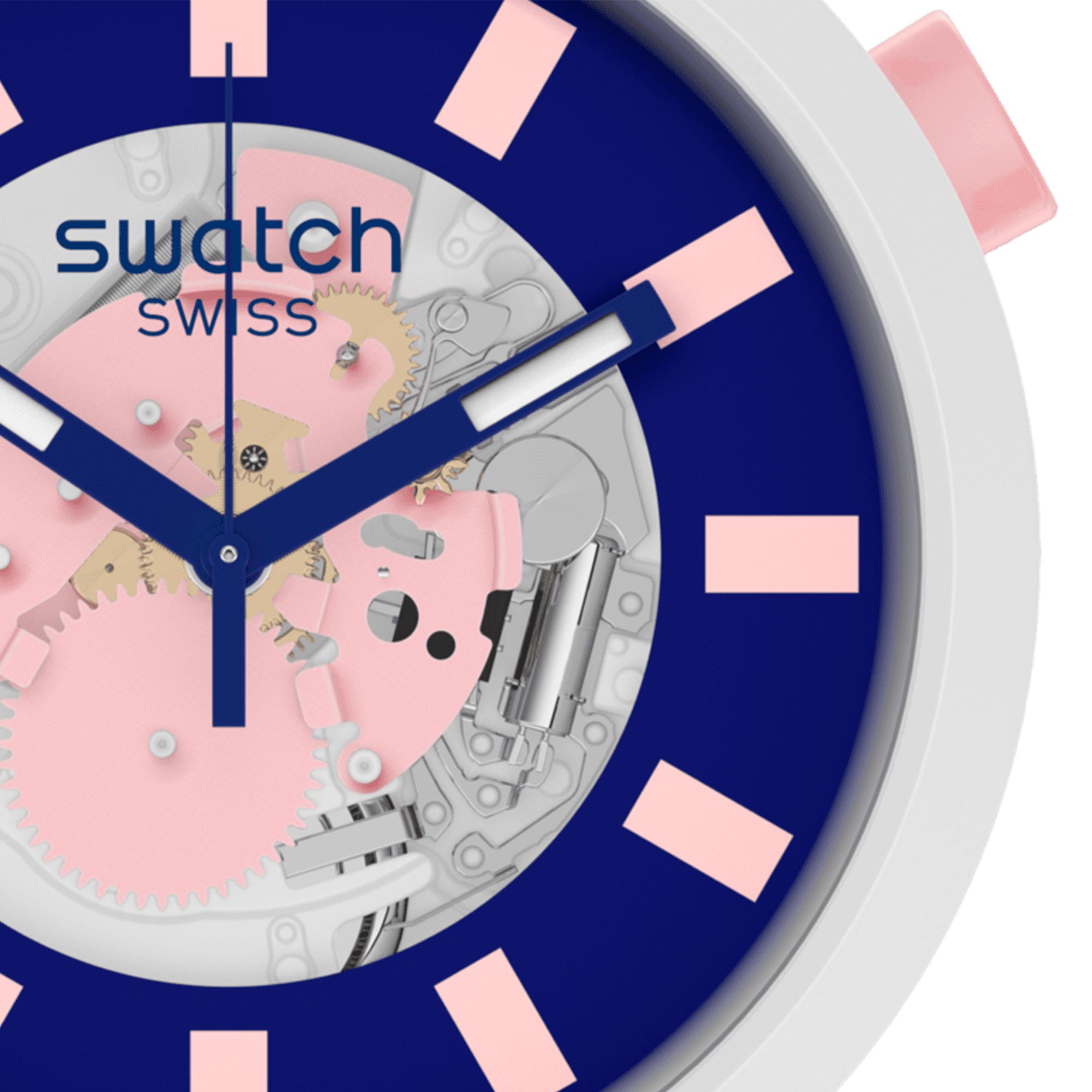 Swatch Diversipink Quartz Movement Blue Dial Silicone Strap Watch SB03M105