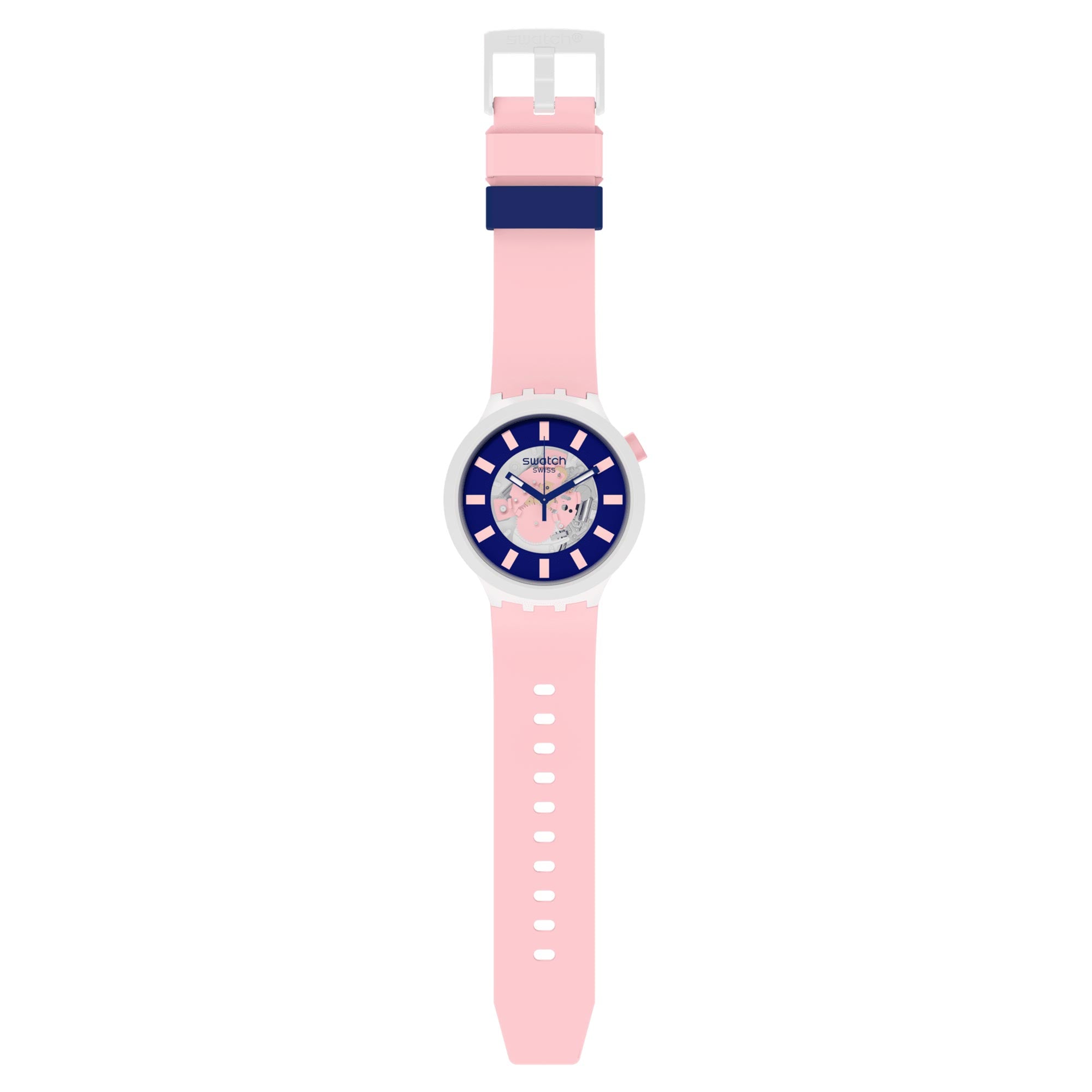 Swatch Diversipink Quartz Movement Blue Dial Silicone Strap Watch SB03M105