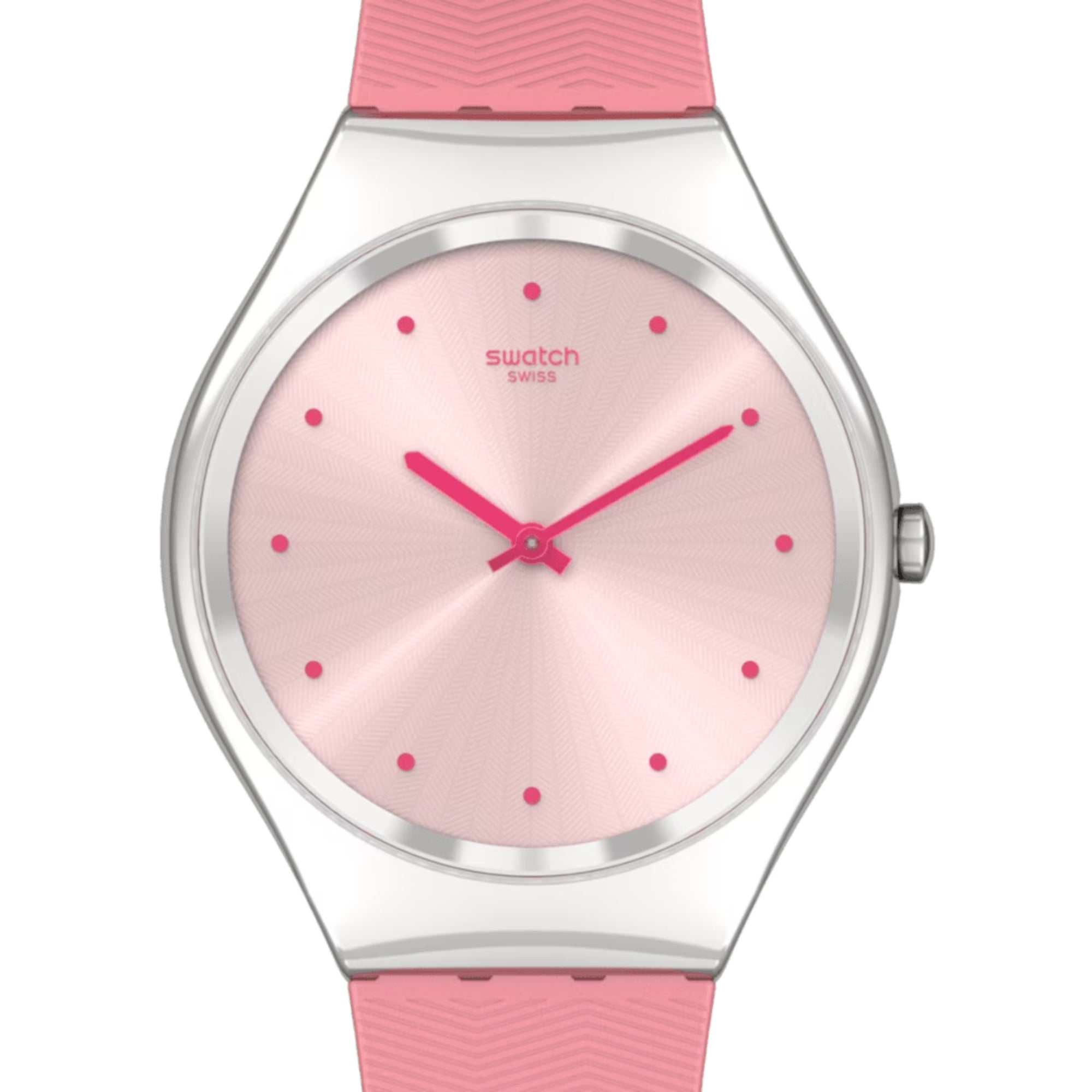 Swatch Skin Irony Rose Moire Quartz Pink Dial Pink Silicone Strap Ladies Watch SYXS135