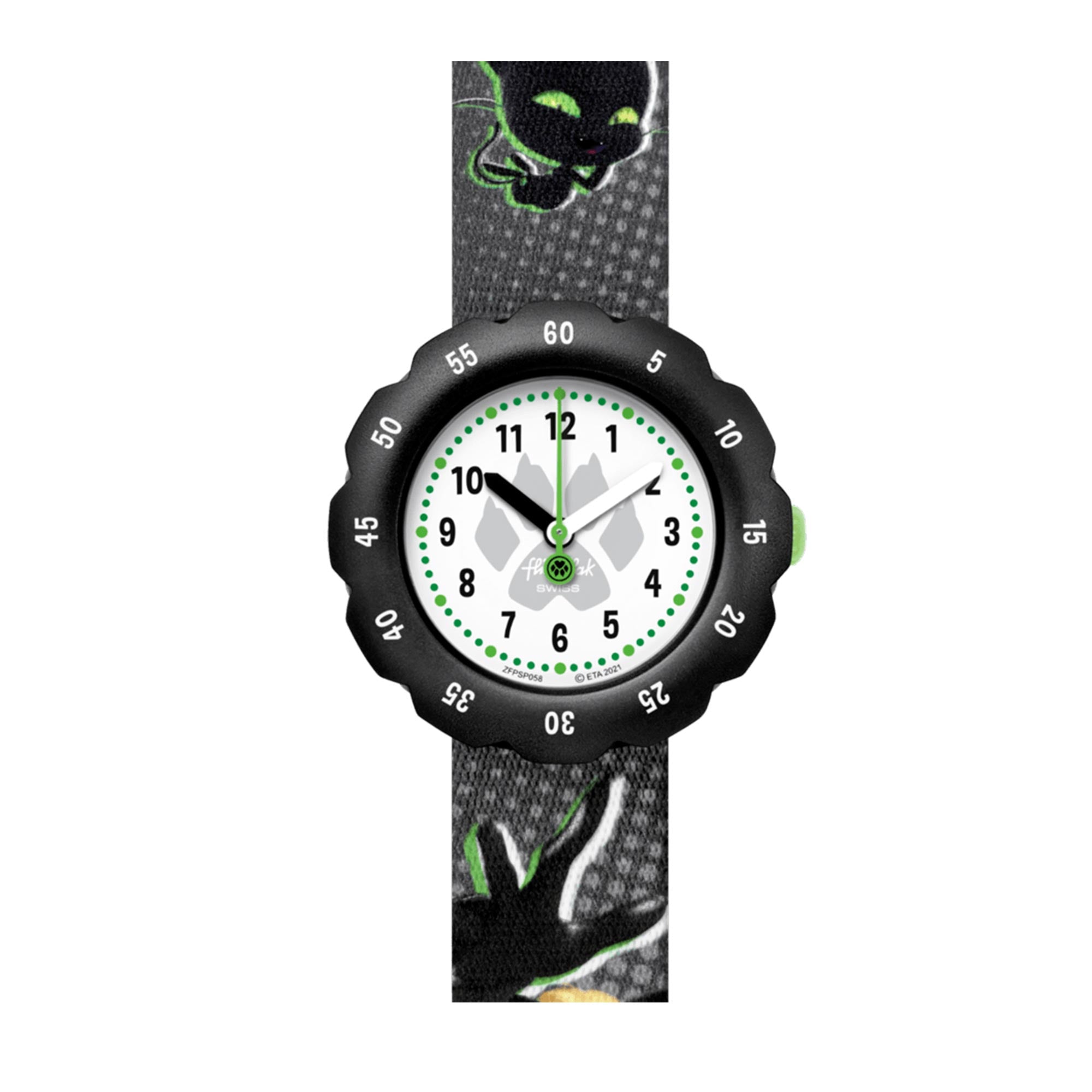 Flik-Flak Cat Noir Quartz White Dial Black Plastic Strap Childrens Watch FPSP058