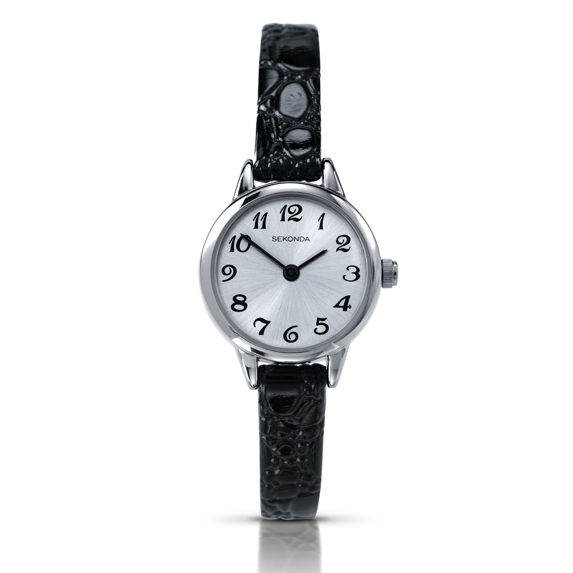Sekonda Classic Quartz Silver Dial Black Leather Strap Ladies Watch 4471