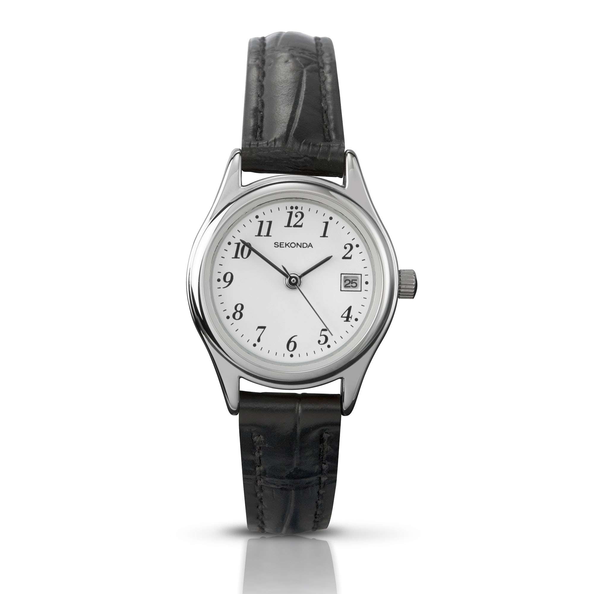 Sekonda Quartz White Dial Black Leather Strap Ladies Watch 4081
