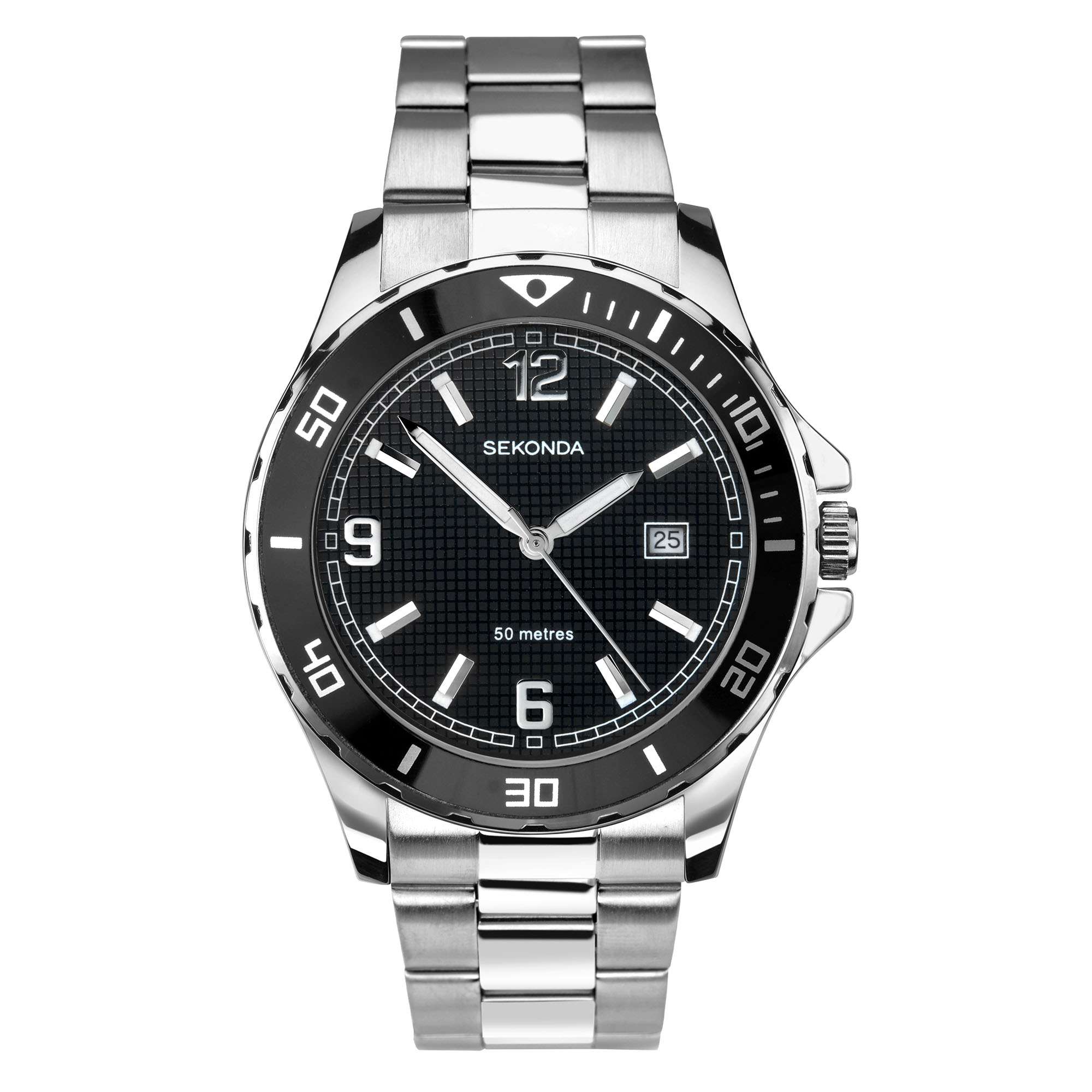 Sekonda Sports Quartz Black Dial Stainless Steel Bracelet Men's Watch 1513.00