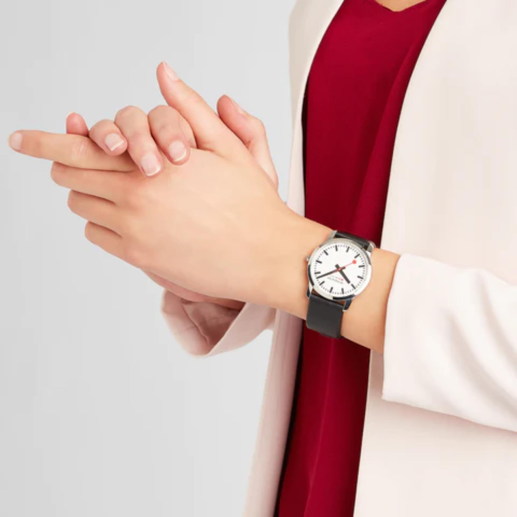 Mondaine Simply Elegant Quartz White Dial Black Leather Strap Unisex Watch A400.30351.11SBB
