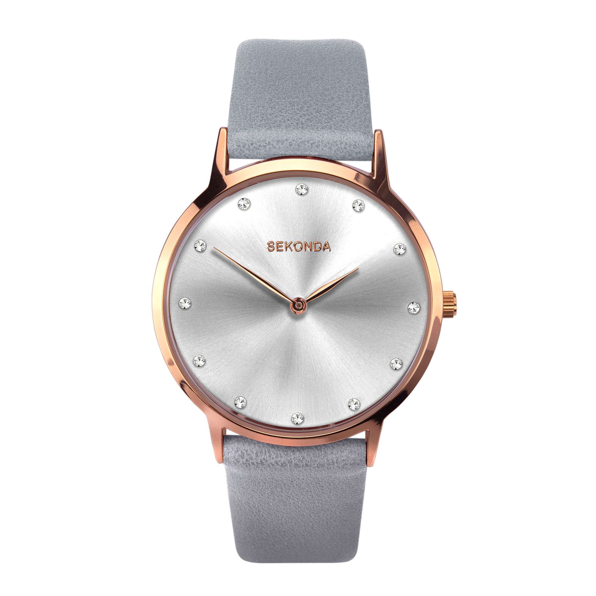 Sekonda Quartz Silver Dial Grey Leather Strap Ladies Watch 2938