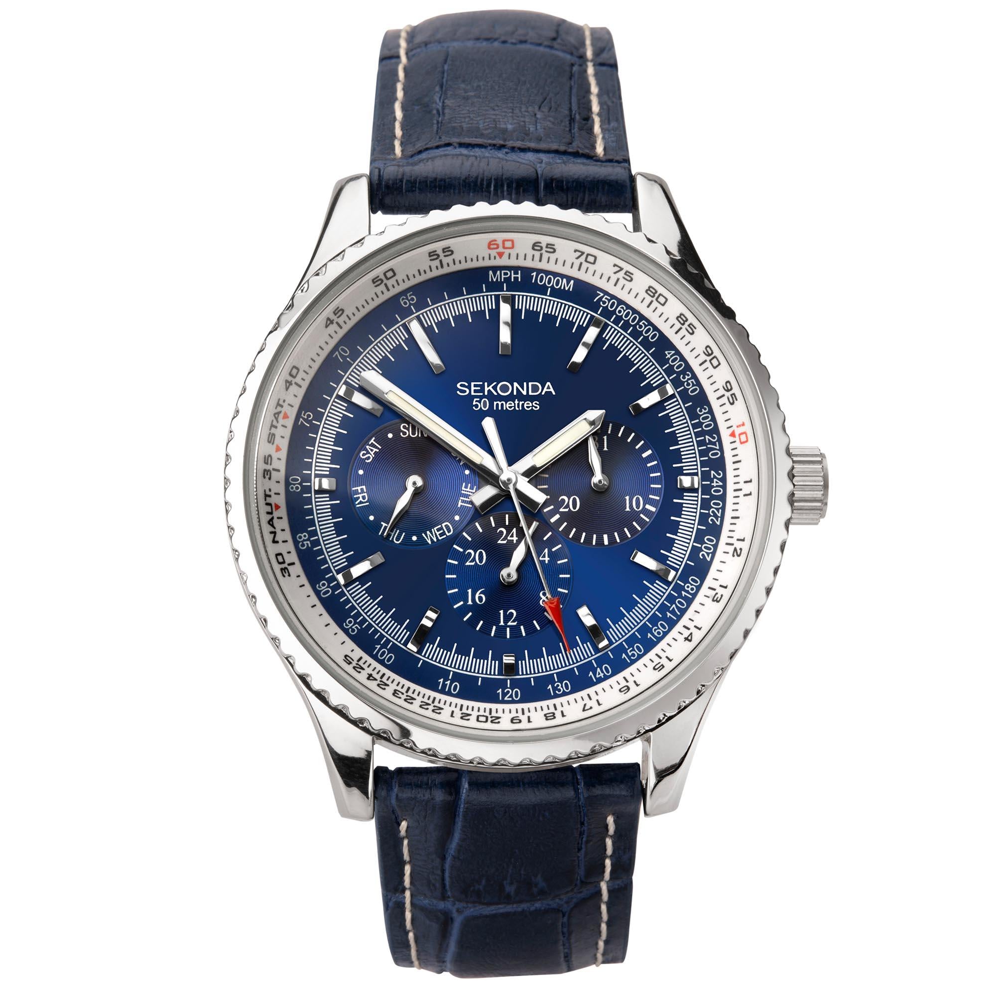 Sekonda Aviation Quartz Blue Dial Blue Leather Strap Men's Watch 1627