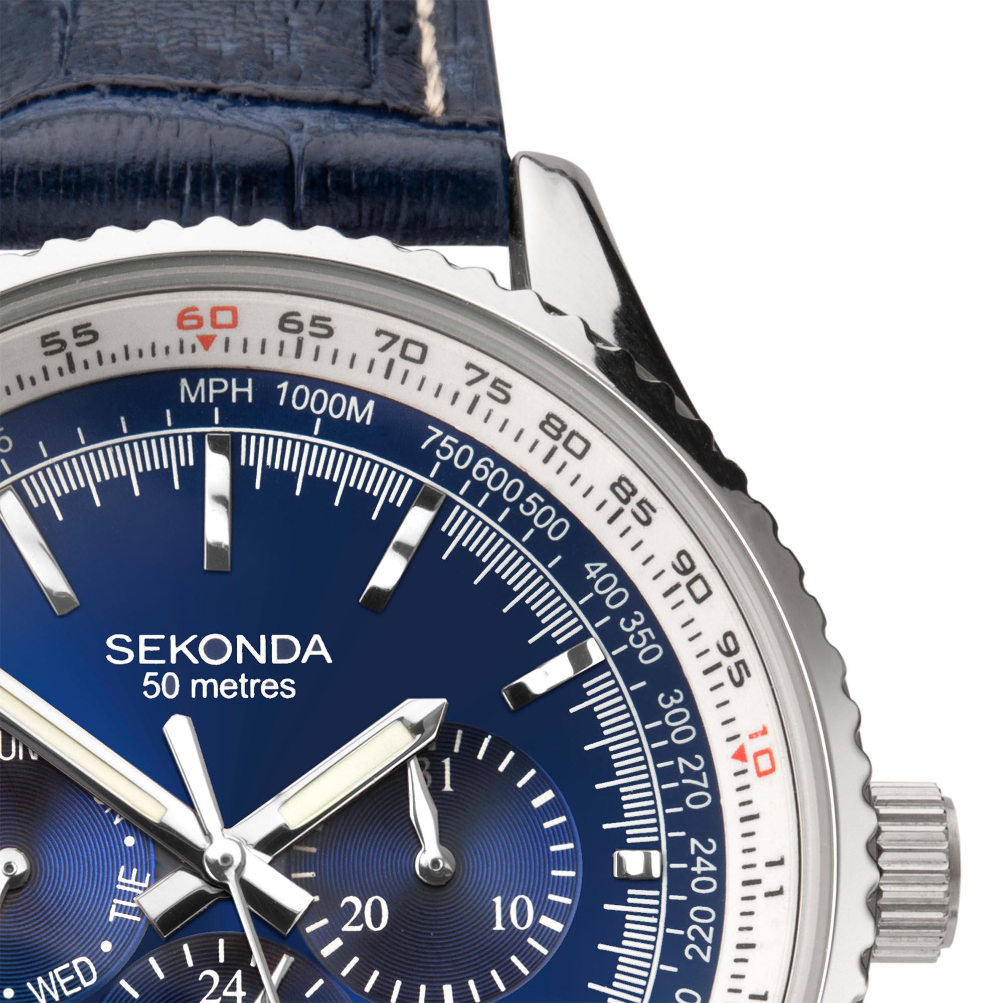 Sekonda Aviation Quartz Blue Dial Blue Leather Strap Men's Watch 1627