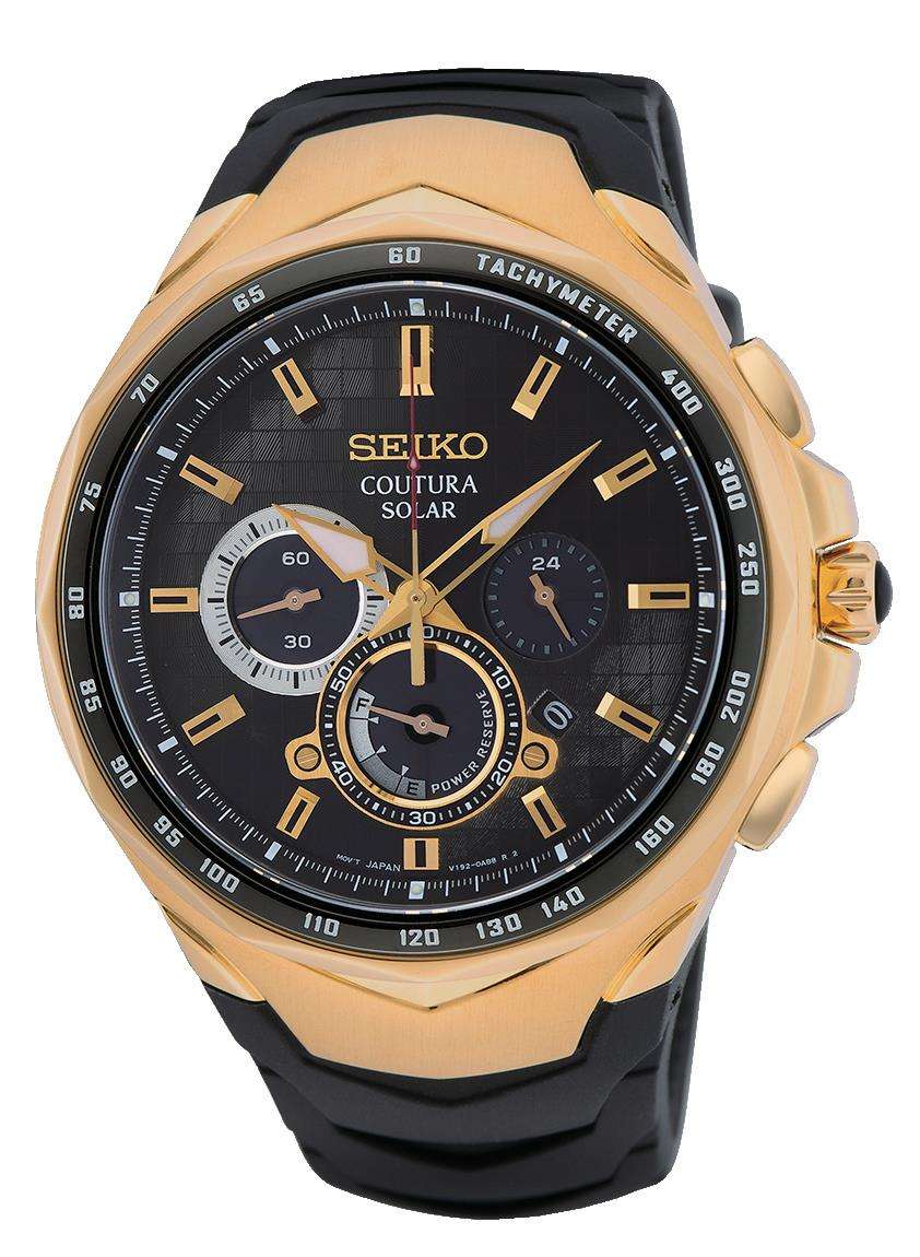 Seiko Coutura Solar Quartz Black Dial Black Silicone Strap Men's Watch SSC810P9