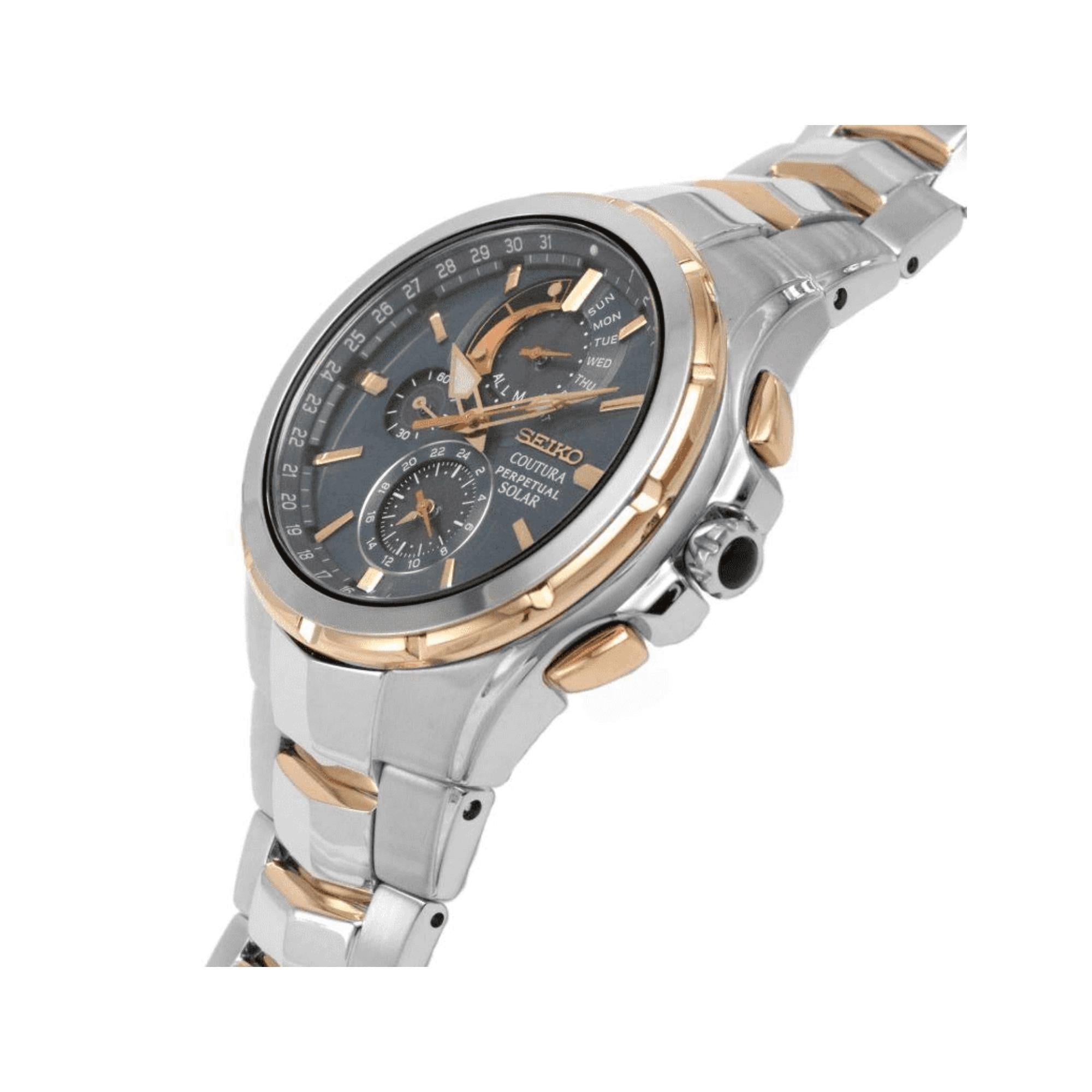 Seiko Coutura Solar Quartz Grey Dial Two Tone Stainless Steel Bracelet Men's Watch SSC788P9