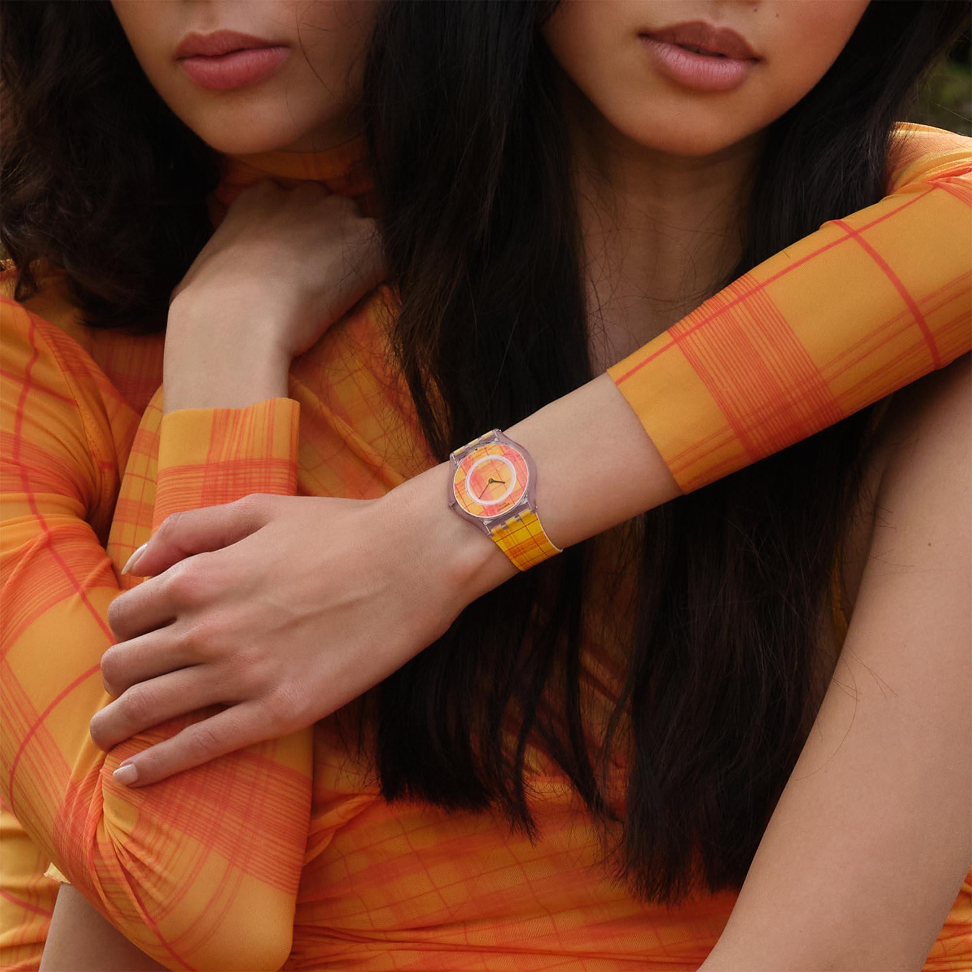 Swatch Supriya Fire Mardas 02 Quartz Orange Dial Silicone Strap Watch SS08Z105