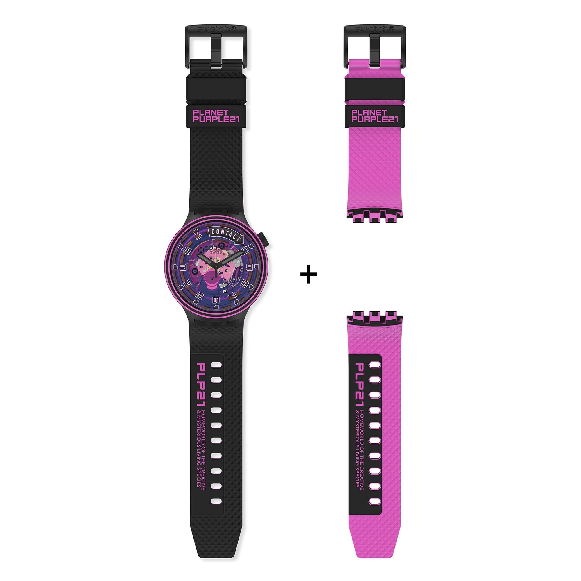 Swatch Big Bold Touchdown! Transparent Dial Black Silicone Strap Watch SB01B126