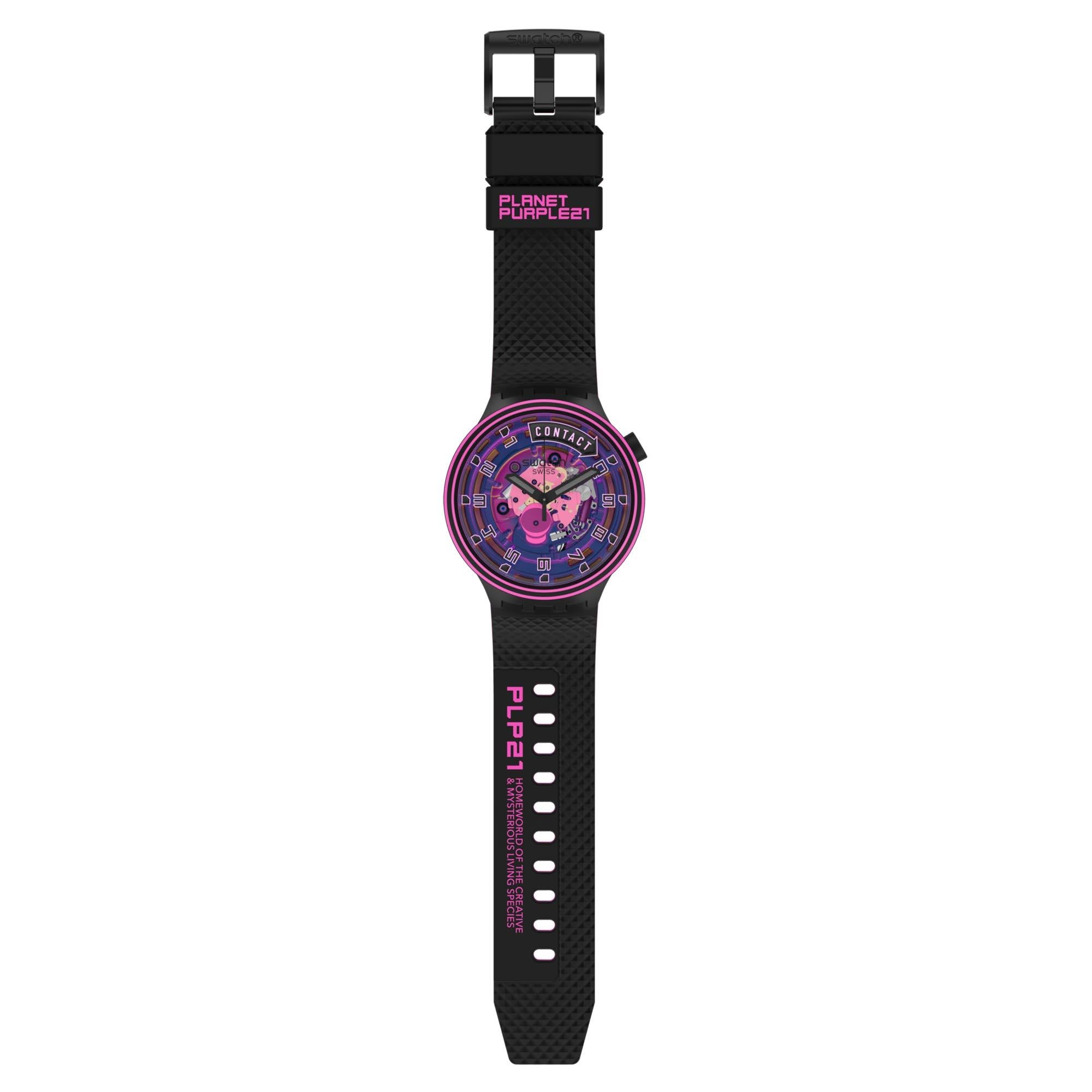 Swatch Big Bold Touchdown! Transparent Dial Black Silicone Strap Watch SB01B126