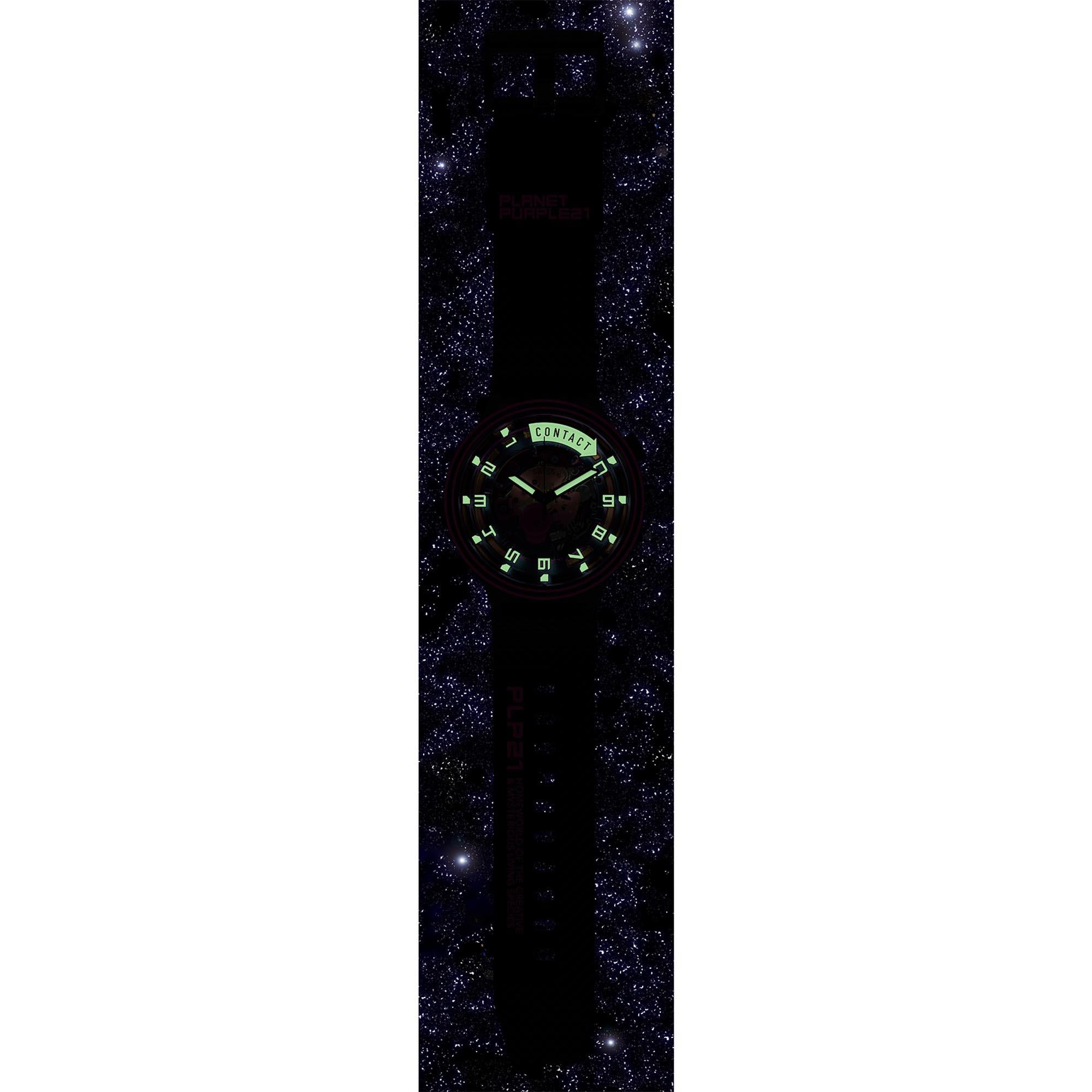 Swatch Big Bold Touchdown! Transparent Dial Black Silicone Strap Watch SB01B126