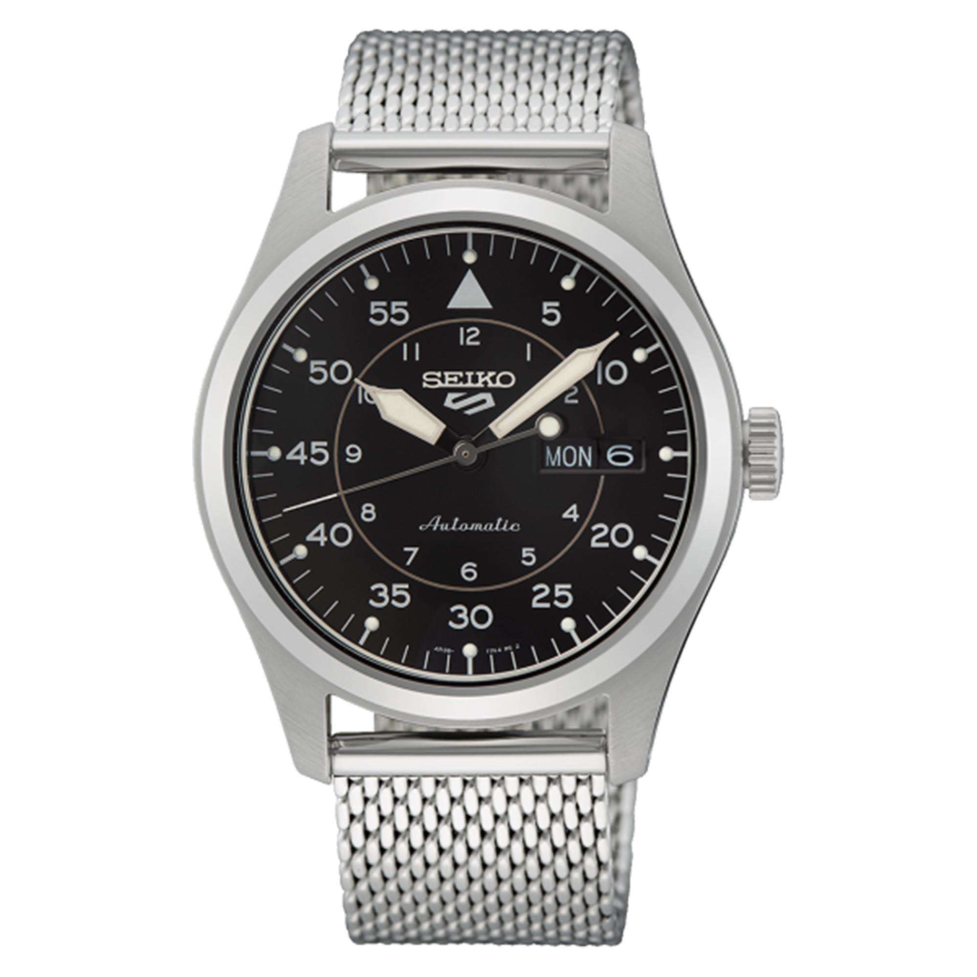 Seiko 5 Sports Flieger Pilot/Aviation Automatic Black Dial Milanese Bracelet Men's Watch SRPH23K1