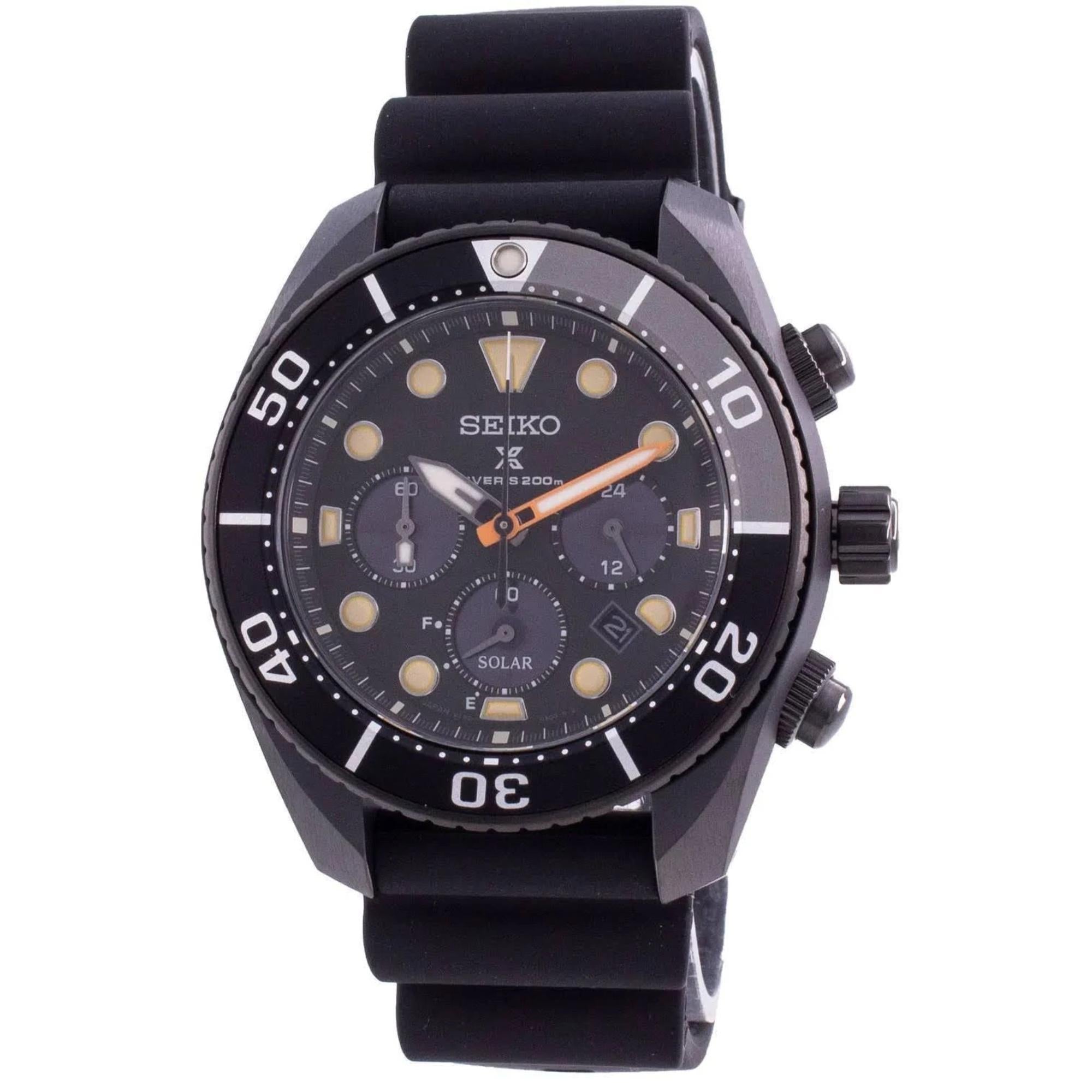 Seiko Limited Edition Diver’s Prospex Black Series ‘Sumo’ Solar Black Dial Silicone Strap Men's Watch SSC761J1