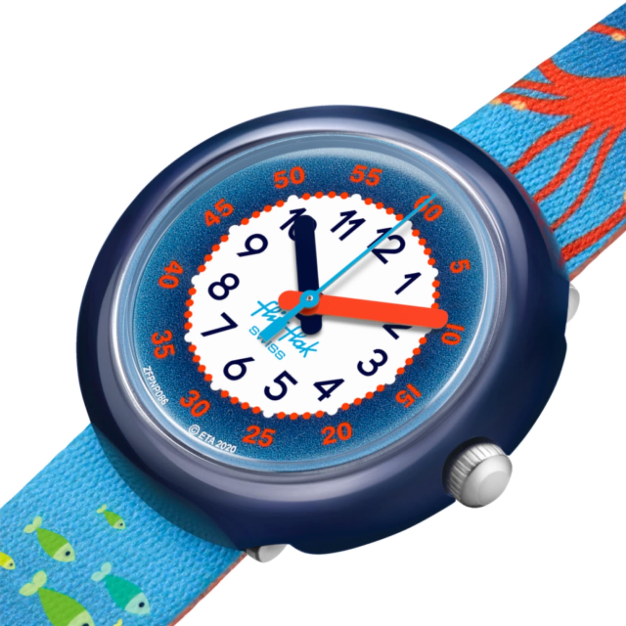 Flik Flak Sea La Vie Quartz Two Tone Dial Blue PET Recycled Strap Children’s Watch FPNP086